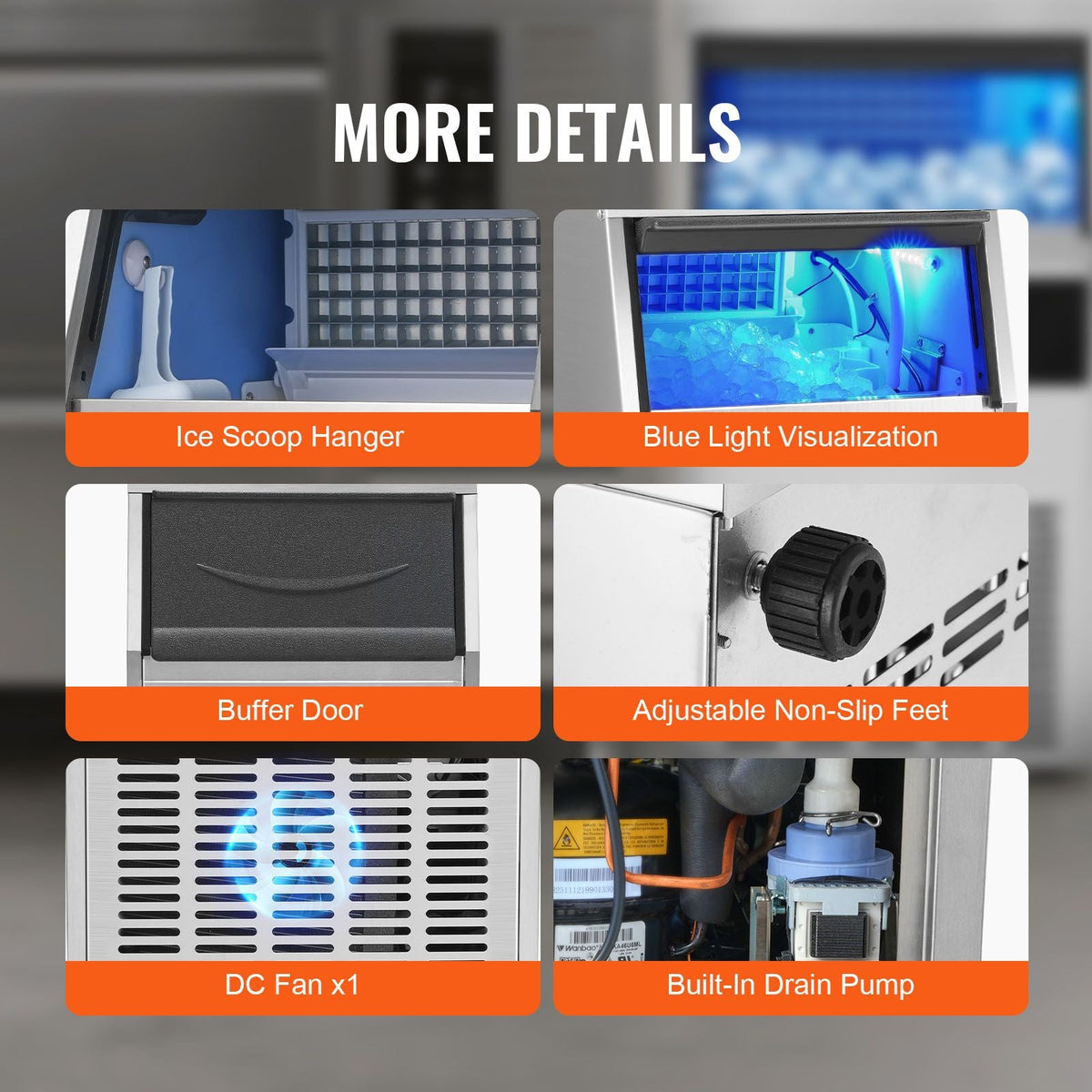 Commercial Ice Maker, 110lbs/24H, Ice Maker Machine, 60 Ice Cubes in 12-15 Minutes, Freestanding Cabinet Ice Maker with 33lbs Storage Capacity LED Digital Display, for Bar Home Office Restaurant