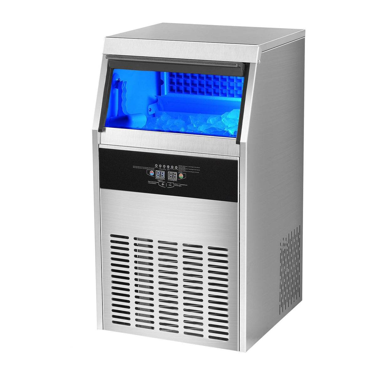 Commercial Ice Maker, 130lbs/24H, Ice Maker Machine, 60 Ice Cubes in 12-15 Minutes, Freestanding Cabinet Ice Maker with 33lbs Storage Capacity LED Digital Display, for Bar Home Office Restaurant