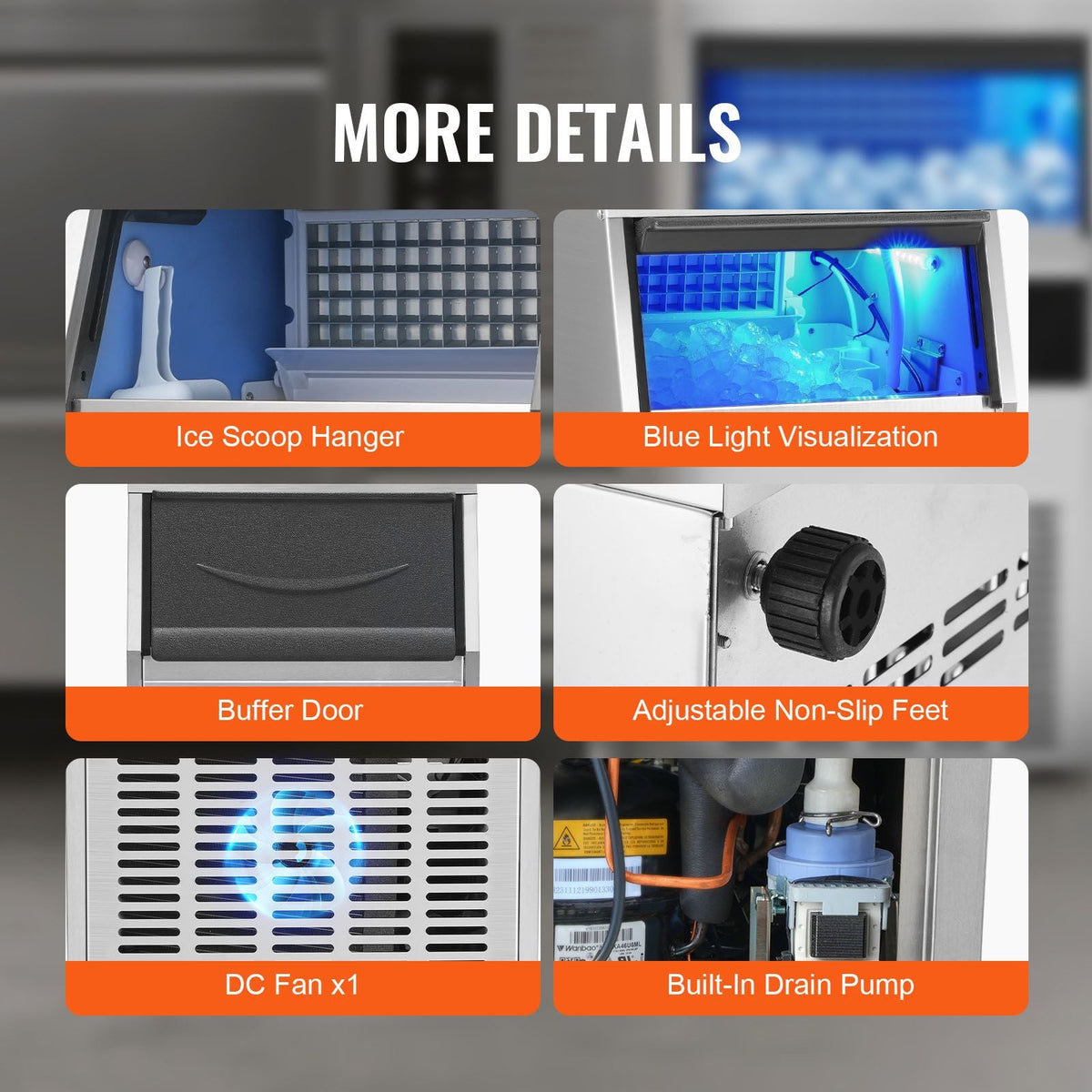 Commercial Ice Maker, 150lbs/24H, Ice Maker Machine, 70 Ice Cubes in 12-15 Minutes, Freestanding Cabinet Ice Maker with 33lbs Storage Capacity LED Digital Display, for Bar Home Office Restaurant
