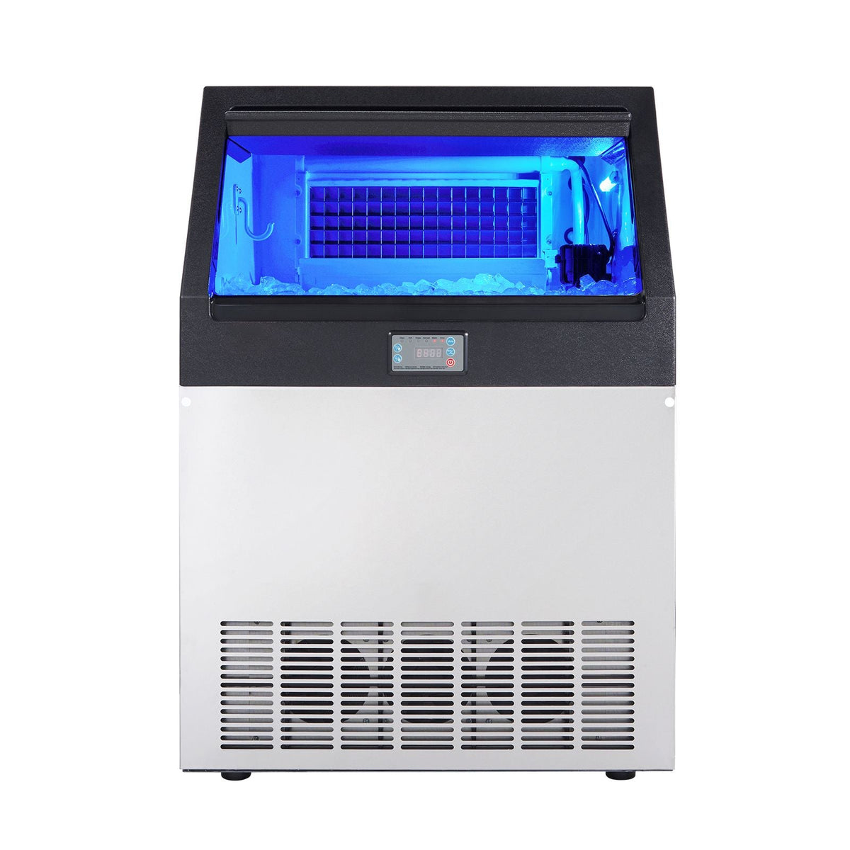 Commercial Ice Maker, 160lbs/24H, Ice Maker Machine, 80 Ice Cubes in 12-15 Minutes, Freestanding Cabinet Ice Maker with 66lbs Storage Capacity LED Digital Display, for Bar Home Office Restaurant