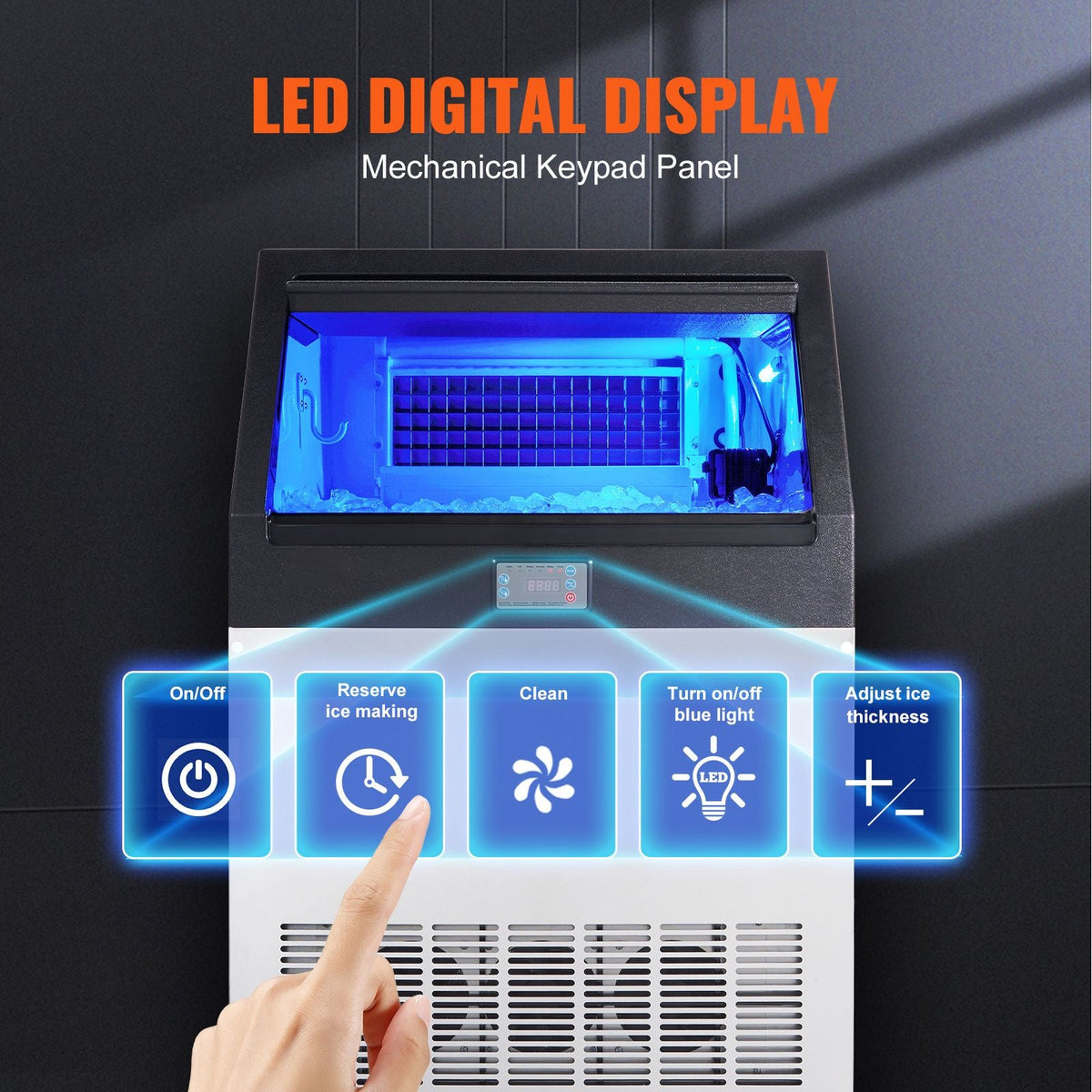 Commercial Ice Maker, 160lbs/24H, Ice Maker Machine, 80 Ice Cubes in 12-15 Minutes, Freestanding Cabinet Ice Maker with 66lbs Storage Capacity LED Digital Display, for Bar Home Office Restaurant