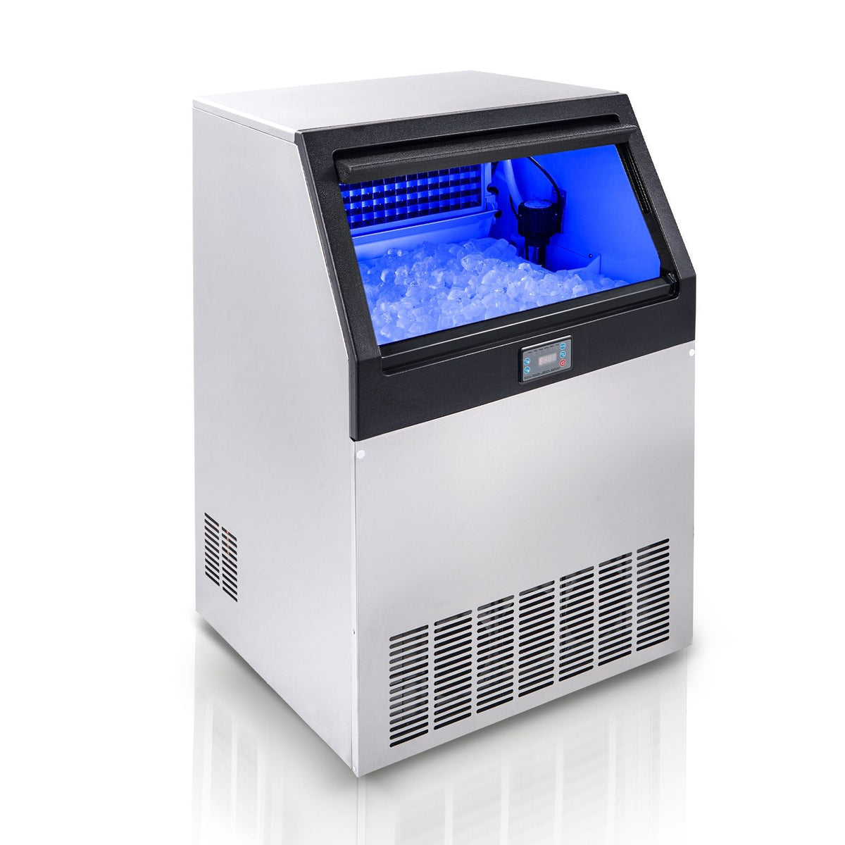 Commercial Ice Maker, 200lbs/24H, Ice Maker Machine, 90 Ice Cubes in 12-15 Minutes, Freestanding Cabinet Ice Maker with 66lbs Storage Capacity LED Digital Display, for Bar Home Office Restaurant