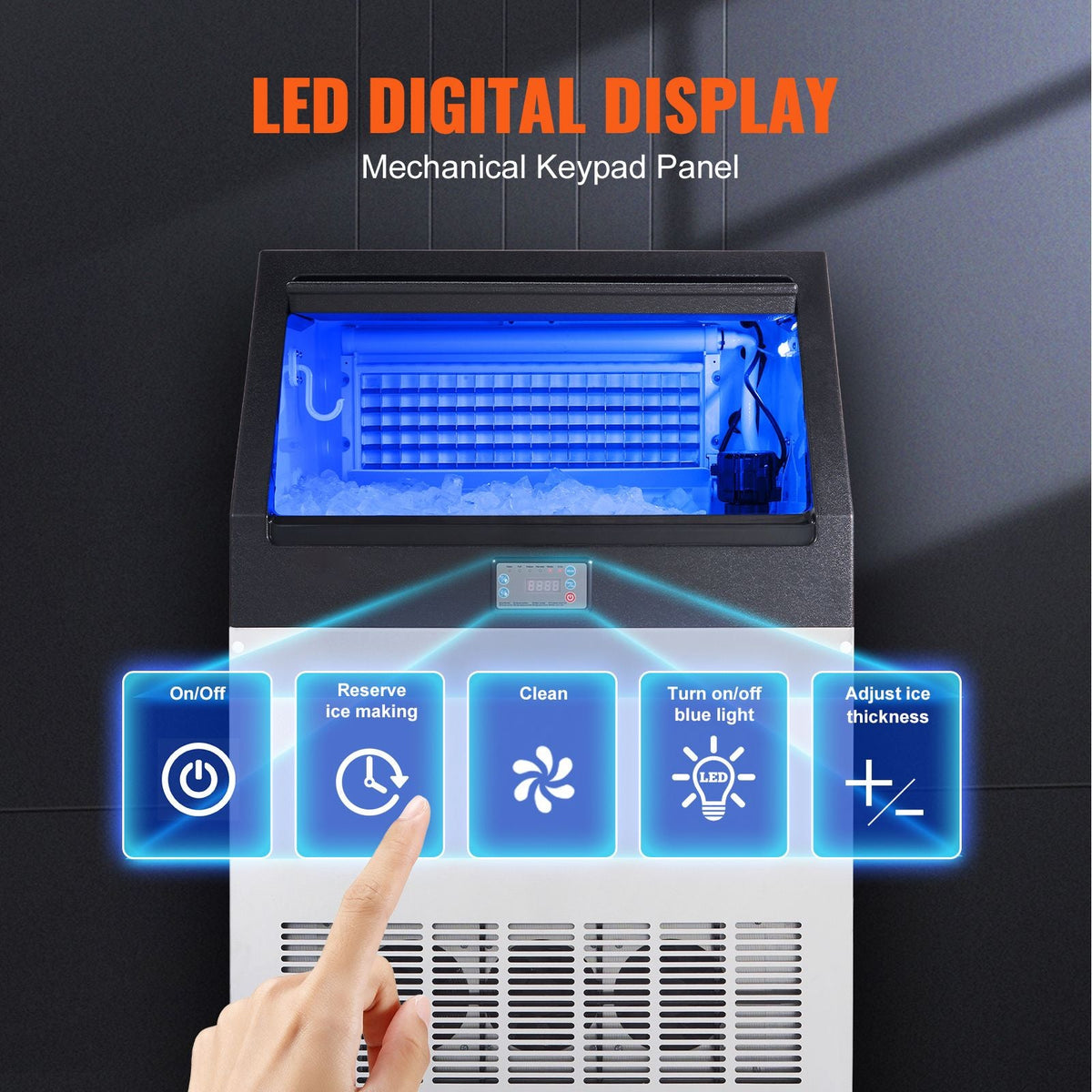 Commercial Ice Maker, 200lbs/24H, Ice Maker Machine, 90 Ice Cubes in 12-15 Minutes, Freestanding Cabinet Ice Maker with 66lbs Storage Capacity LED Digital Display, for Bar Home Office Restaurant