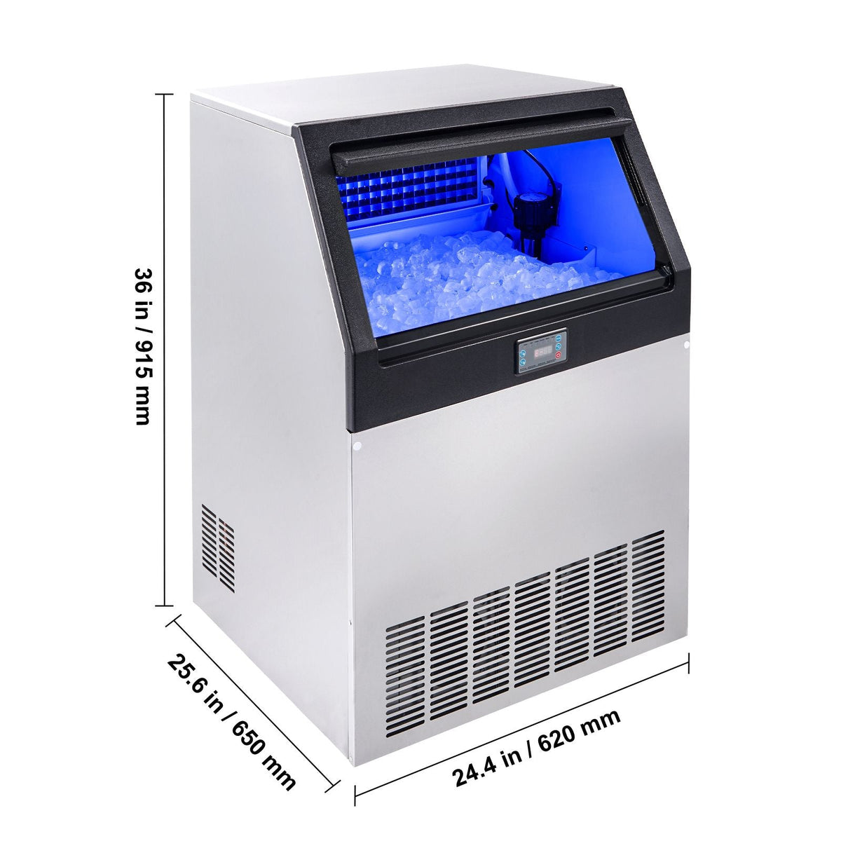 Commercial Ice Maker, 200lbs/24H, Ice Maker Machine, 90 Ice Cubes in 12-15 Minutes, Freestanding Cabinet Ice Maker with 66lbs Storage Capacity LED Digital Display, for Bar Home Office Restaurant