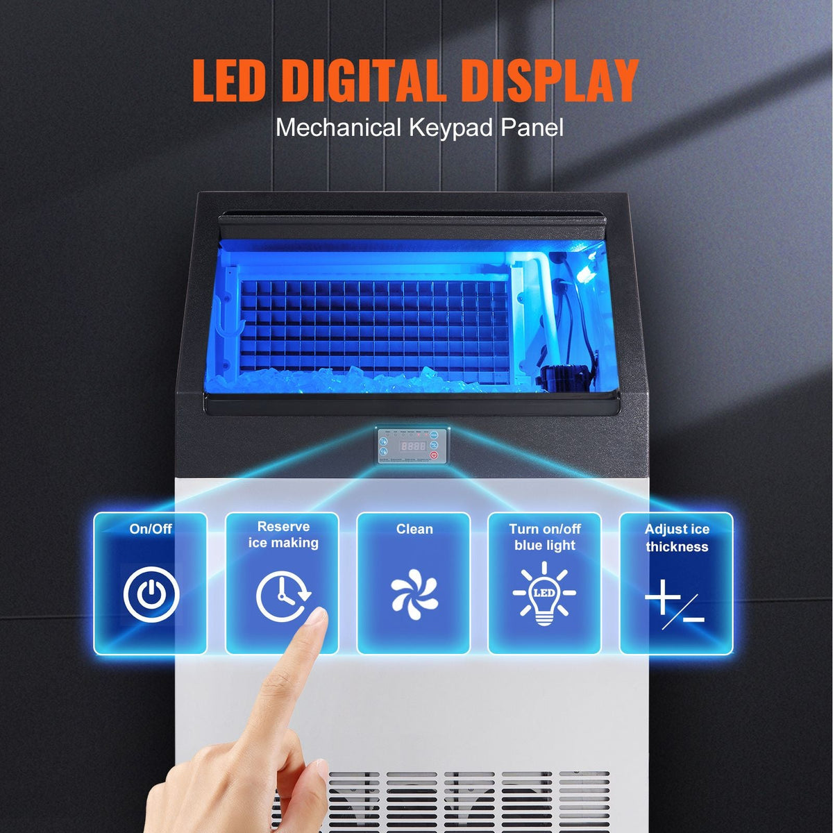 Commercial Ice Maker, 265lbs/24H, Ice Maker Machine, 126 Ice Cubes in 12-15 Minutes, Freestanding Cabinet Ice Maker with 88lbs Storage Capacity LED Digital Display, for Home Office Restaurant