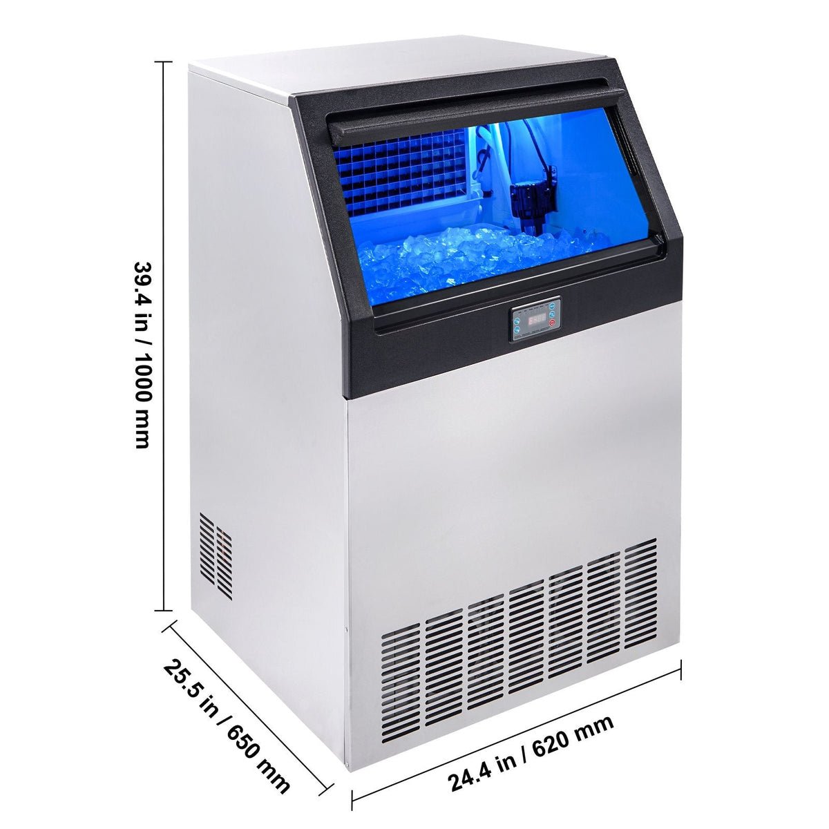 Commercial Ice Maker, 265lbs/24H, Ice Maker Machine, 126 Ice Cubes in 12-15 Minutes, Freestanding Cabinet Ice Maker with 88lbs Storage Capacity LED Digital Display, for Home Office Restaurant