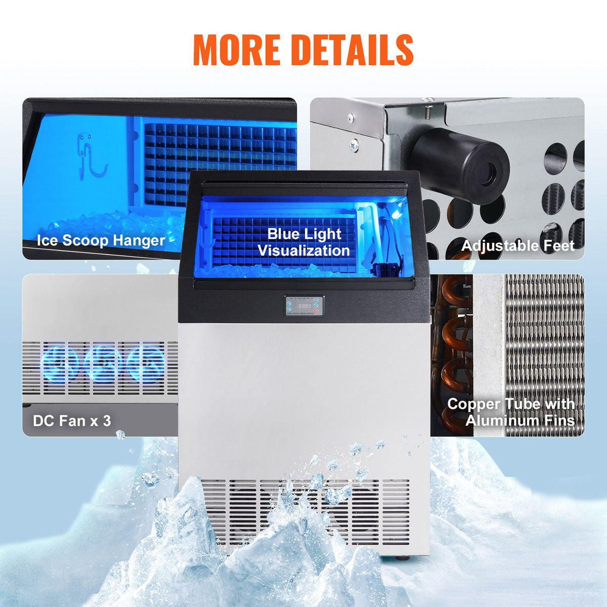 Commercial Ice Maker, 265lbs/24H, Ice Maker Machine, 126 Ice Cubes in 12-15 Minutes, Freestanding Cabinet Ice Maker with 88lbs Storage Capacity LED Digital Display, for Home Office Restaurant