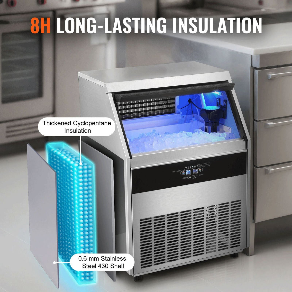 Commercial Ice Maker, 330lbs/24H, Ice Maker Machine, 126 Ice Cubes in 12-15 Minutes, Freestanding Cabinet Ice Maker with 88lbs Storage Capacity LED Digital Display, for Bar Home Restaurant
