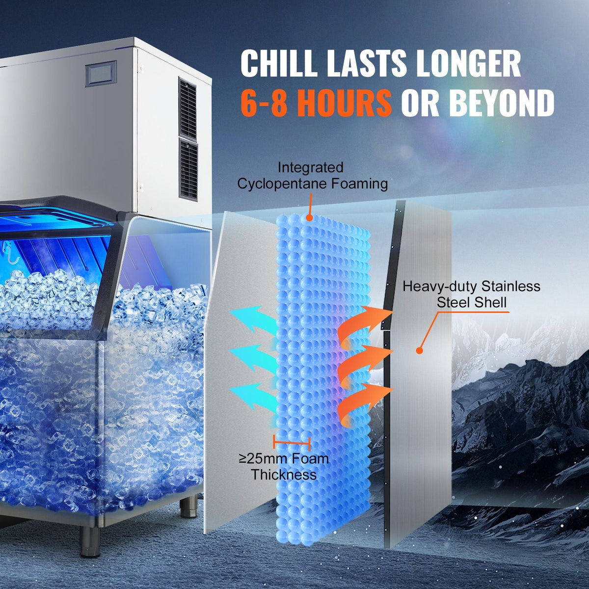 Commercial Ice Maker, 360LBS/24H Ice Making Machine with 330.7LBS Large Storage Bin, 700W Auto Self-Cleaning Ice Maker Machine with 3.5-inch LED Panel for Bar Cafe Restaurant Business