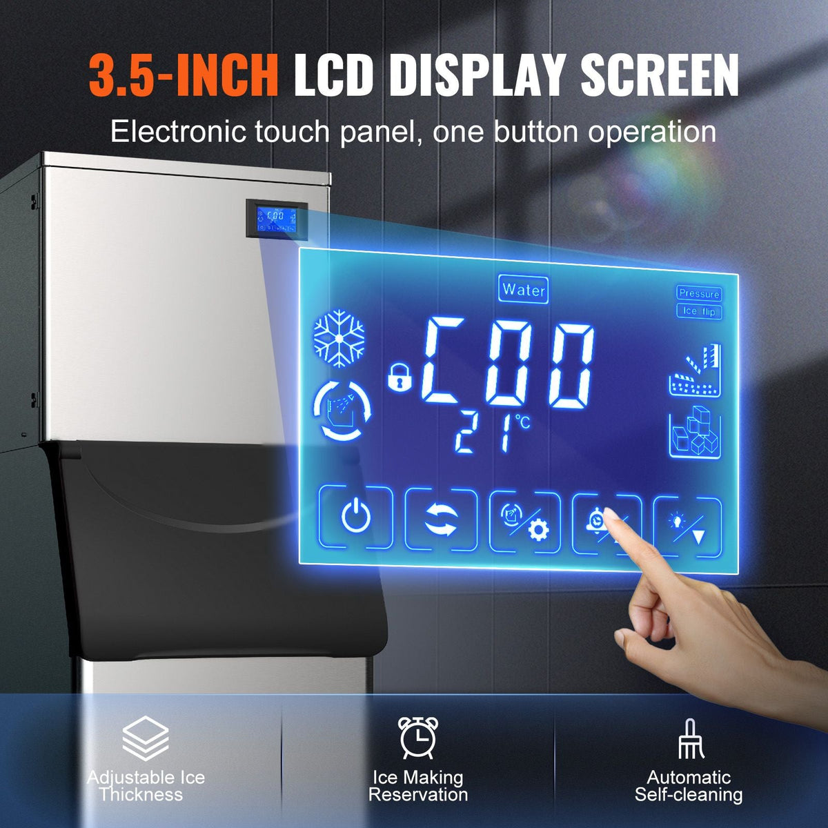 Commercial Ice Maker, 360LBS/24H Ice Making Machine with 330.7LBS Large Storage Bin, 700W Auto Self-Cleaning Ice Maker Machine with 3.5-inch LED Panel for Bar Cafe Restaurant Business