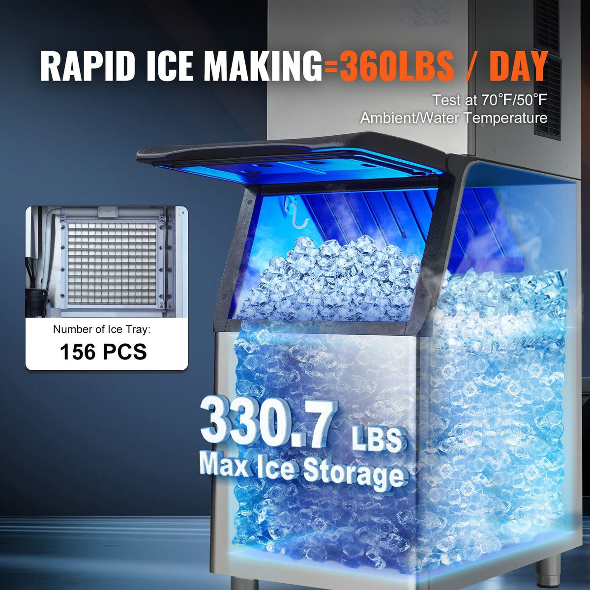 Commercial Ice Maker, 360LBS/24H Ice Making Machine with 330.7LBS Large Storage Bin, 700W Auto Self-Cleaning Ice Maker Machine with 3.5-inch LED Panel for Bar Cafe Restaurant Business