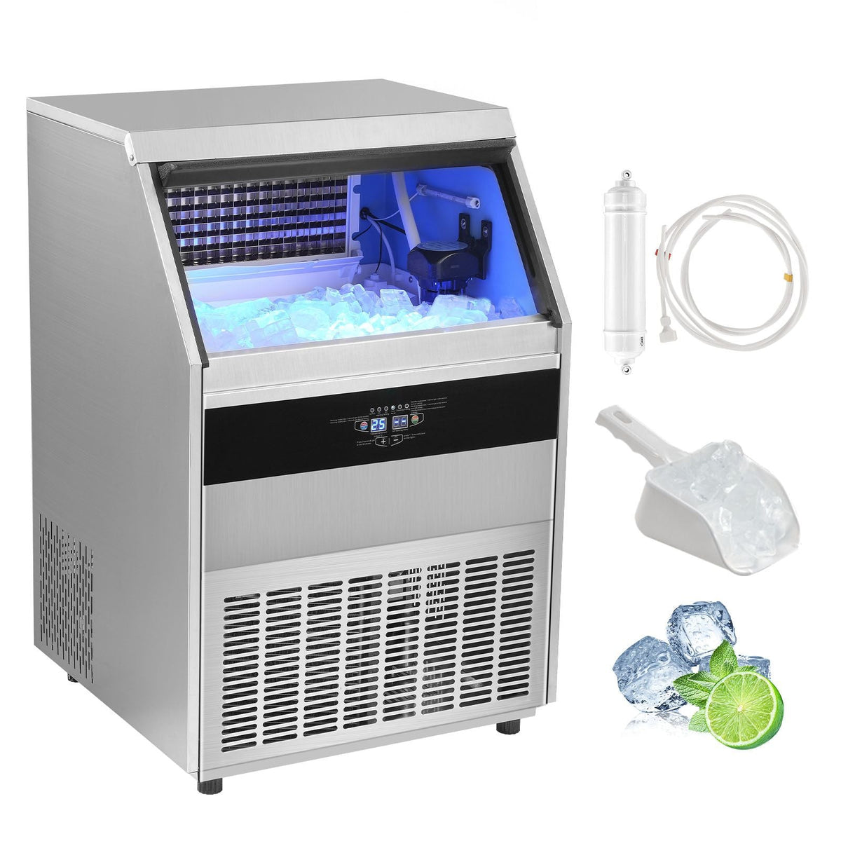Commercial Ice Maker, 450lbs/24H, Ice Maker Machine, 160 Ice Cubes in 12-15 Minutes, Freestanding Cabinet Ice Maker with 130lbs Storage Capacity LED Digital Display, for Bar Home Office Restaura