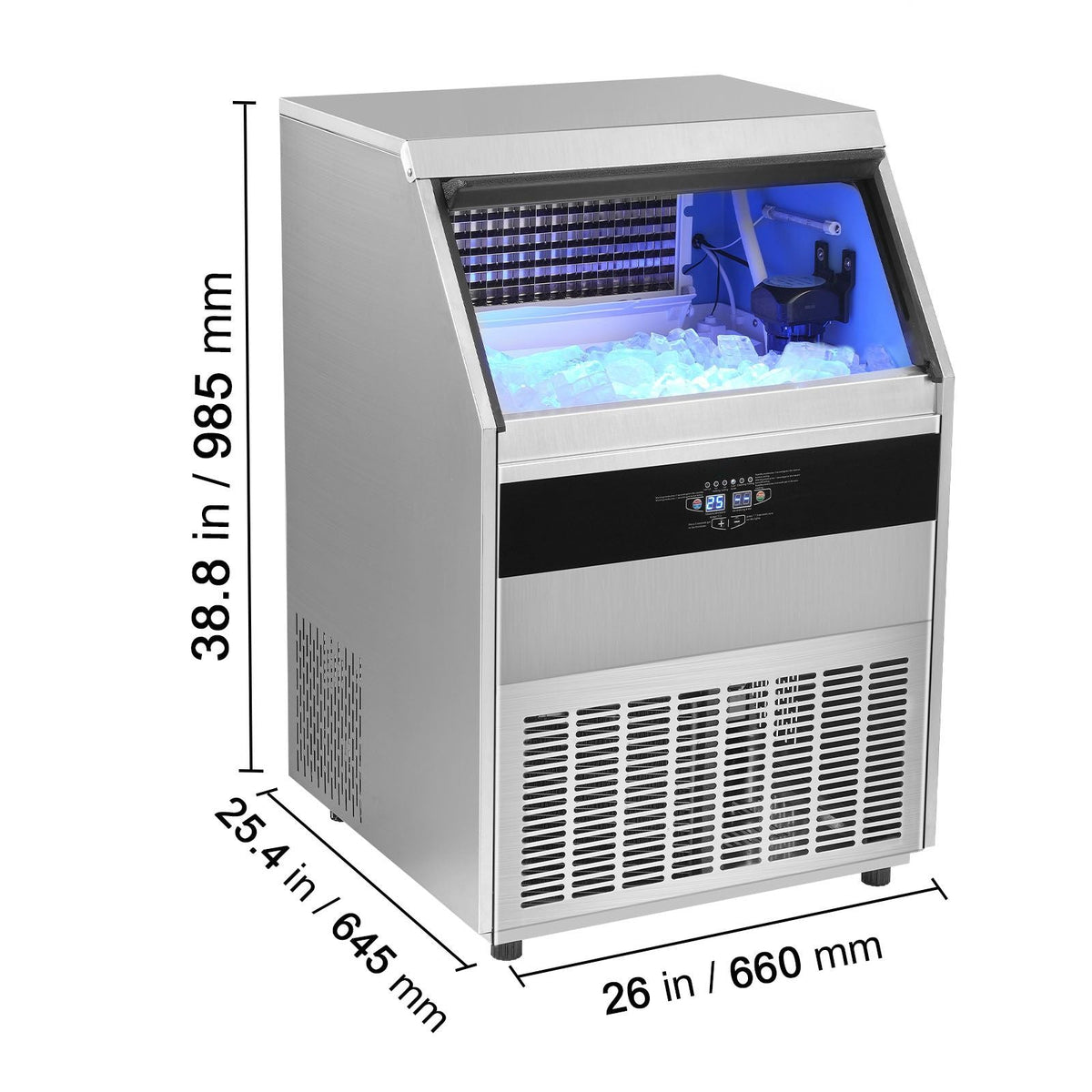Commercial Ice Maker, 450lbs/24H, Ice Maker Machine, 160 Ice Cubes in 12-15 Minutes, Freestanding Cabinet Ice Maker with 130lbs Storage Capacity LED Digital Display, for Bar Home Office Restaura