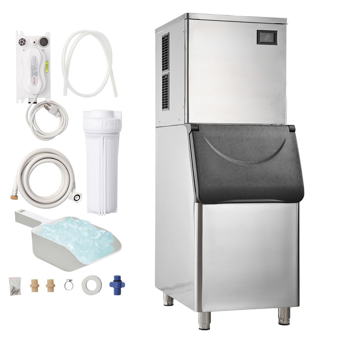 Commercial Ice Maker, 450LBS/24H Ice Making Machine with 330.7LBS Large Storage Bin, 1000W Auto Self-Cleaning Ice Maker Machine with 3.5-inch LED Panel for Bar Cafe Restaurant Business