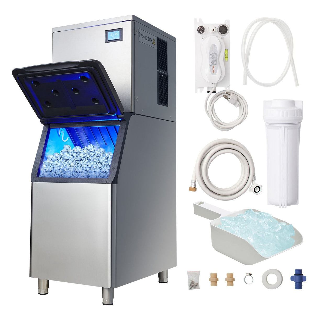 Commercial Ice Maker, 450LBS/24H Ice Making Machine with 330.7LBS Large Storage Bin, 1000W Auto Self-Cleaning Ice Maker Machine with 3.5-inch LED Panel for Bar Cafe Restaurant Business