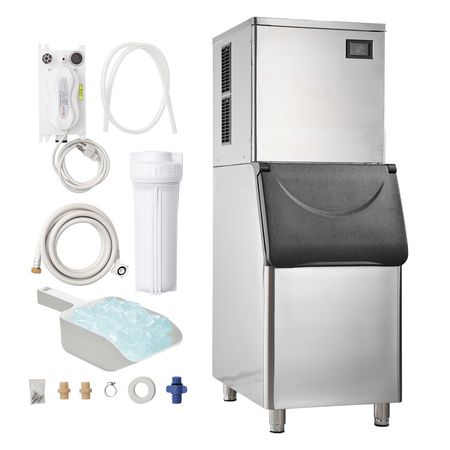 Commercial Ice Maker, 550LBS/24H Ice Making Machine with 330.7LBS Large Storage Bin, 1000W Auto Self-Cleaning Ice Maker Machine ith 3.5-inch LED Screen for Business Bar Cafe Restaurant