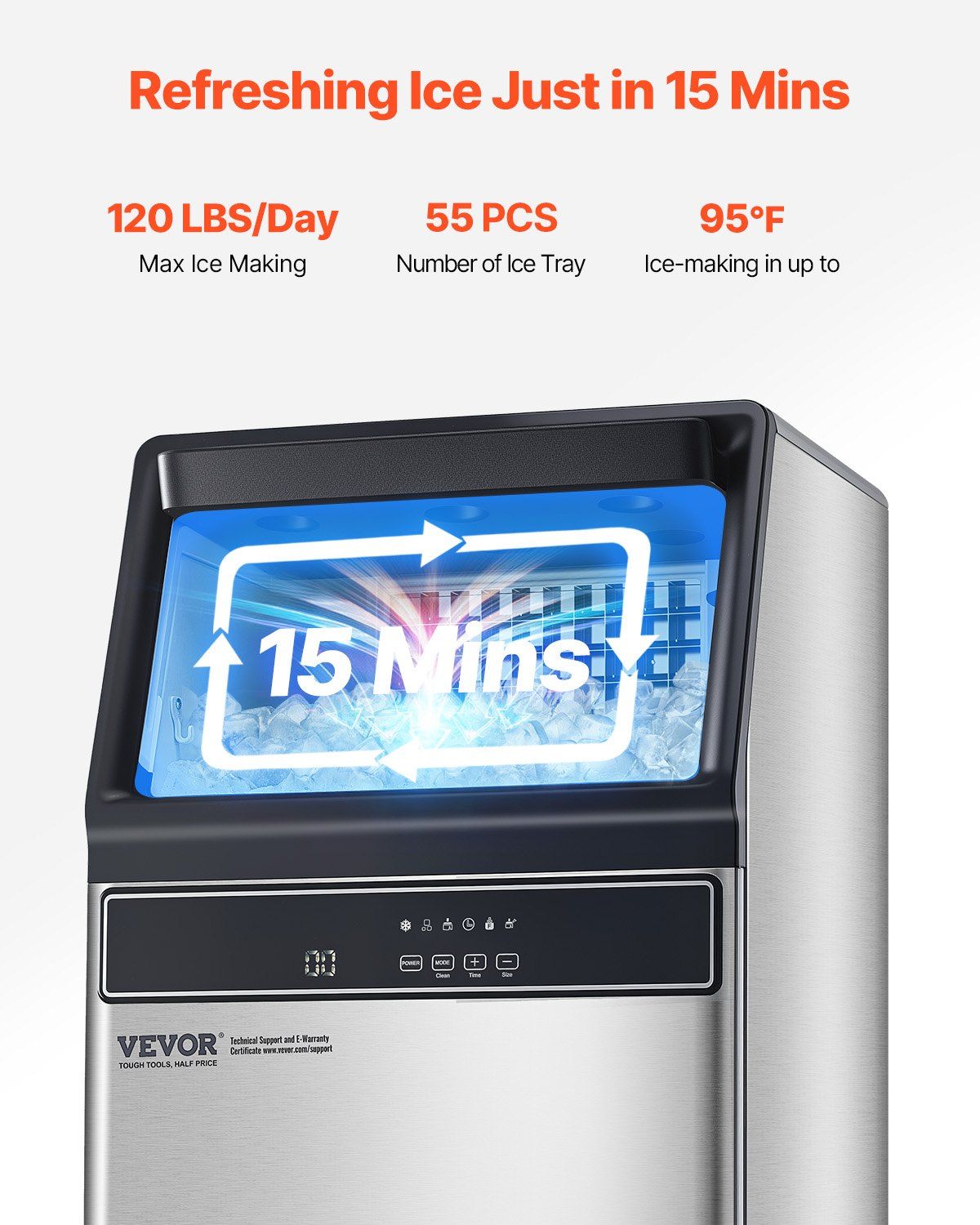 Commercial Ice Maker Freestanding Cabinet Machine 120lbs/24H 55 Ice Cubes