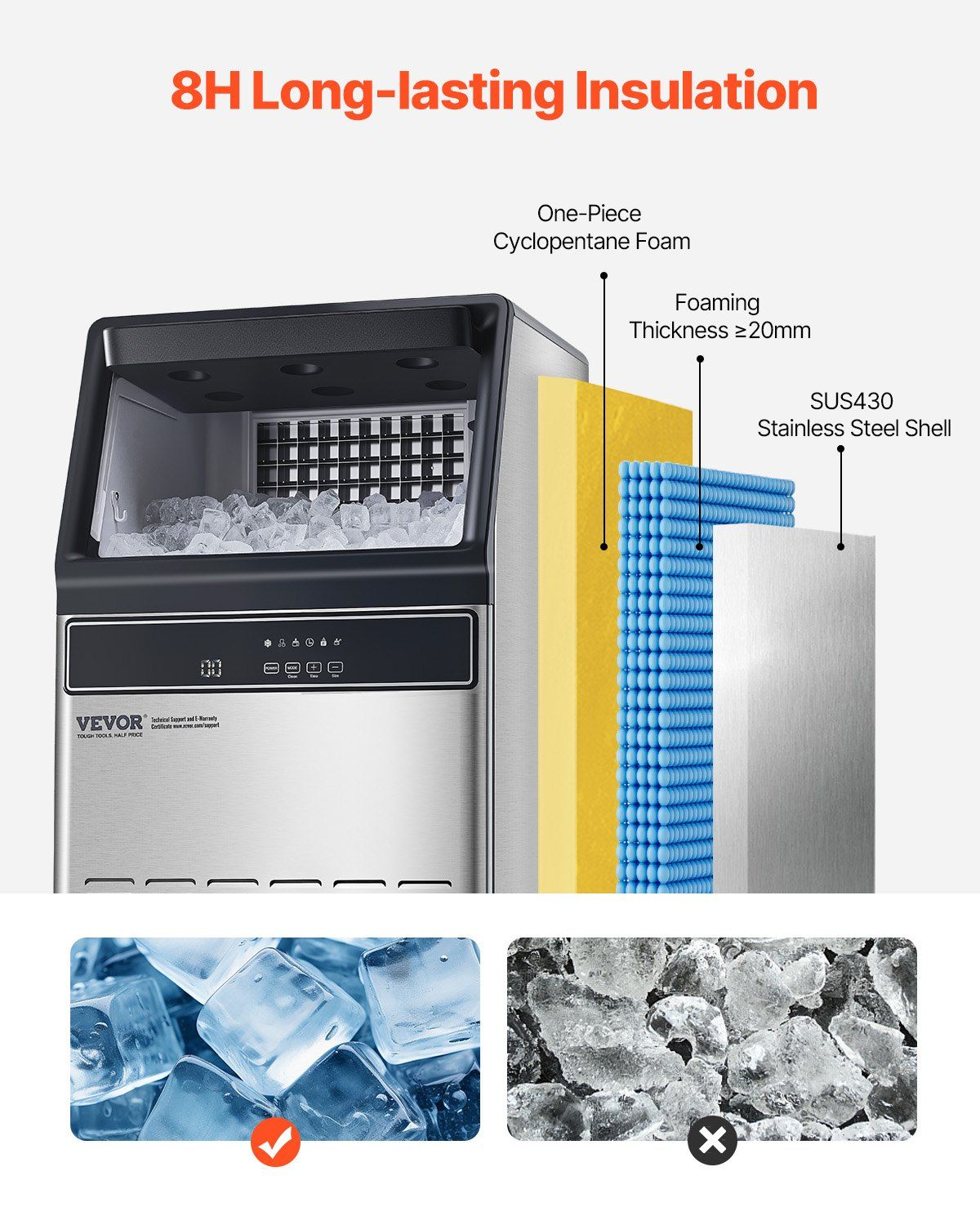 Commercial Ice Maker Freestanding Cabinet Machine 120lbs/24H 55 Ice Cubes