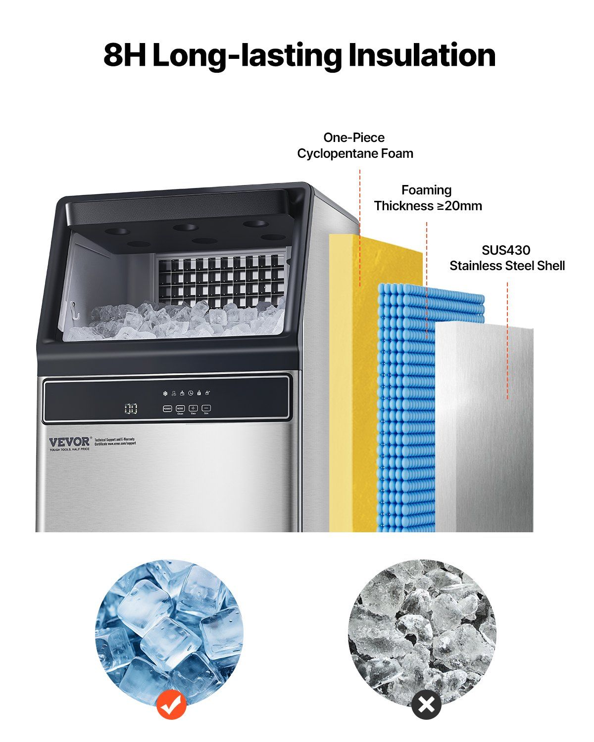 Commercial Ice Maker Freestanding Cabinet Machine 150lbs/24H 55 Ice Cubes