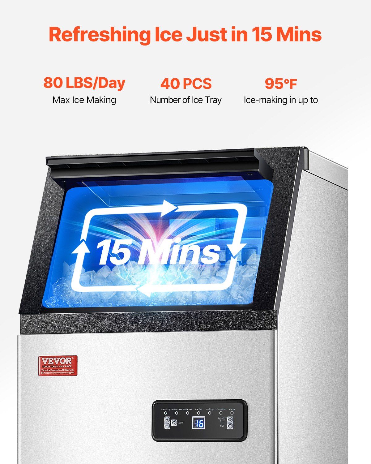 Commercial Ice Maker Freestanding Cabinet Machine 80lbs/24H 36 Ice Cubes