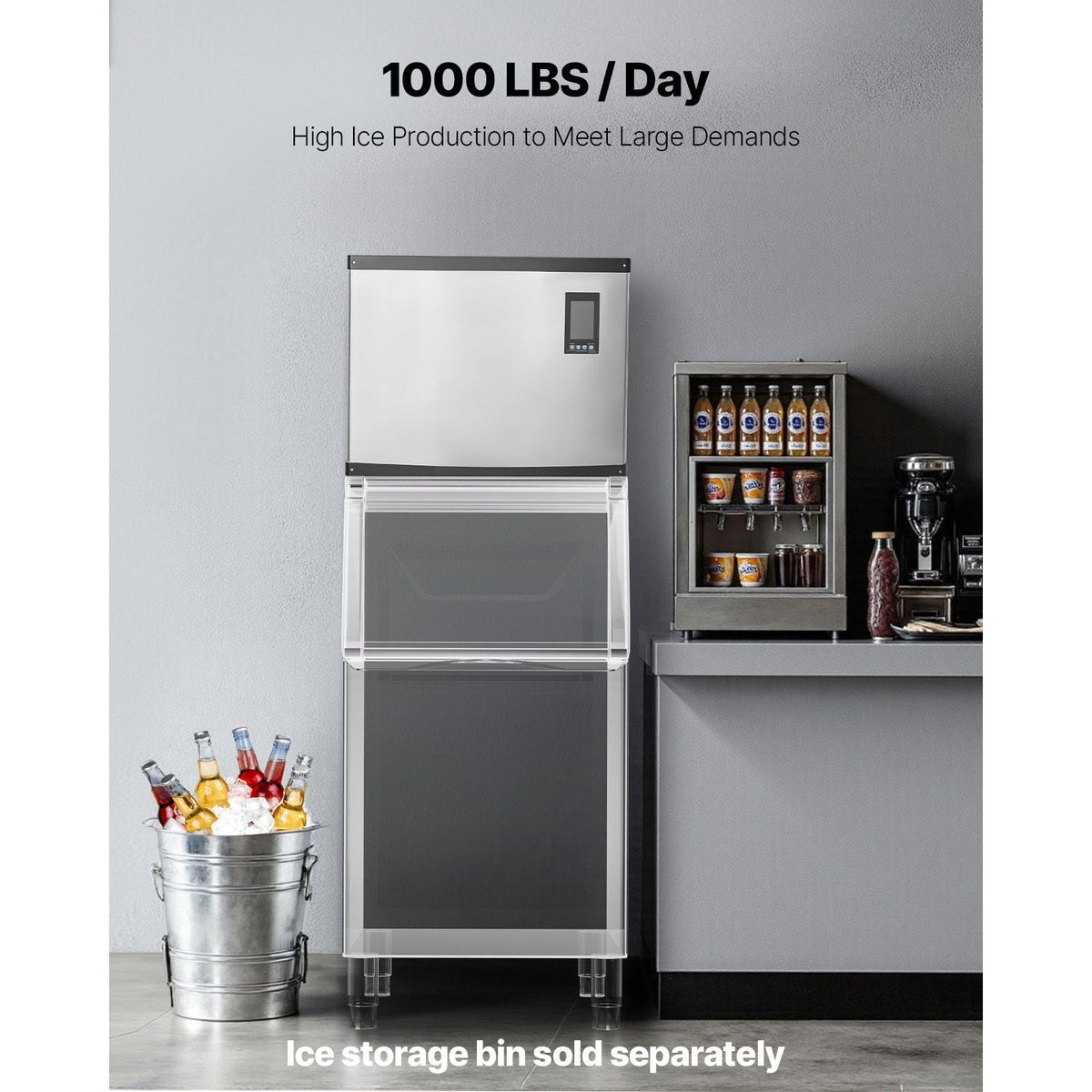 Commercial Ice Maker Machine - Head, 1000 Lbs/Day Stainless Steel Ice Machine with Scheduled Ice-Making, Self-Cleaning, Adjustable Thickness, Ideal for Restaurant Bar Cafe Hotel - Head Only