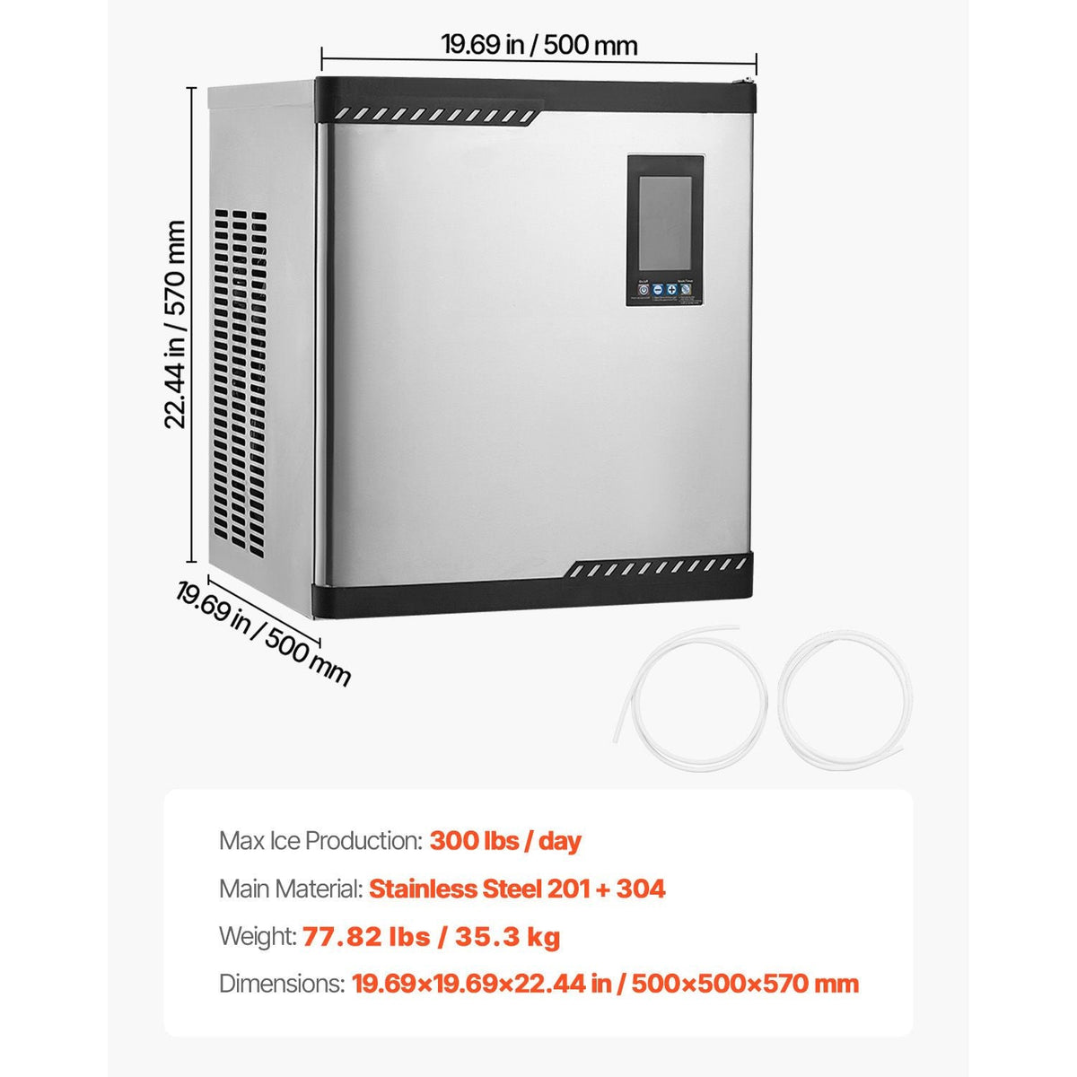 Commercial Ice Maker Machine - Head, 300 Lbs/Day Stainless Steel Ice Machine with Scheduled Ice-Making, Self-Cleaning, Adjustable Thickness, Ideal for Restaurant Bar Cafe Hotel - Head Only