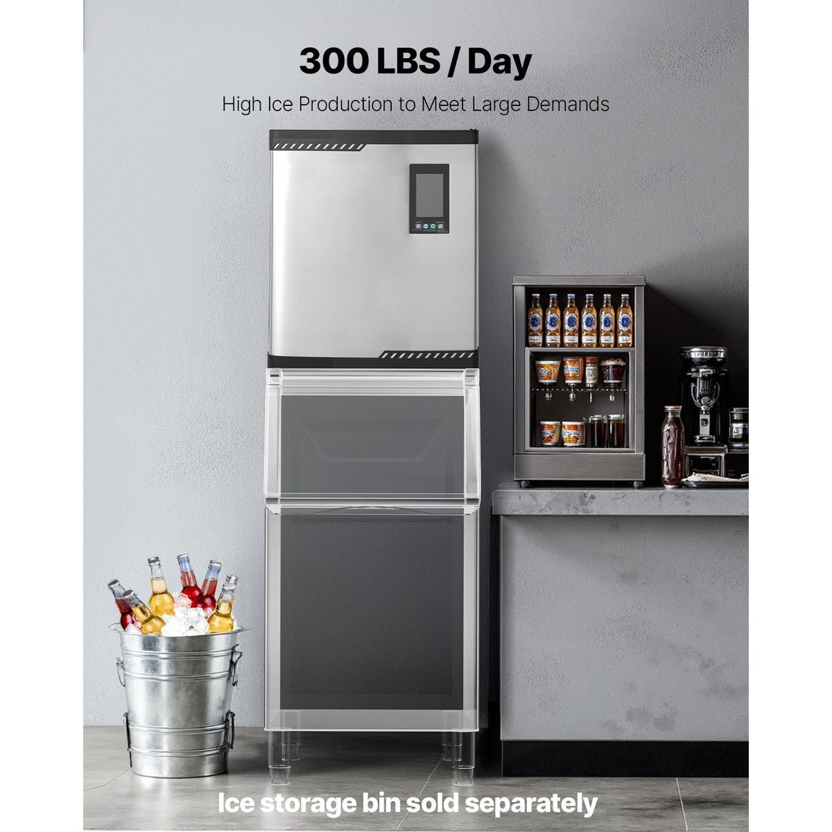 Commercial Ice Maker Machine - Head, 300 Lbs/Day Stainless Steel Ice Machine with Scheduled Ice-Making, Self-Cleaning, Adjustable Thickness, Ideal for Restaurant Bar Cafe Hotel - Head Only
