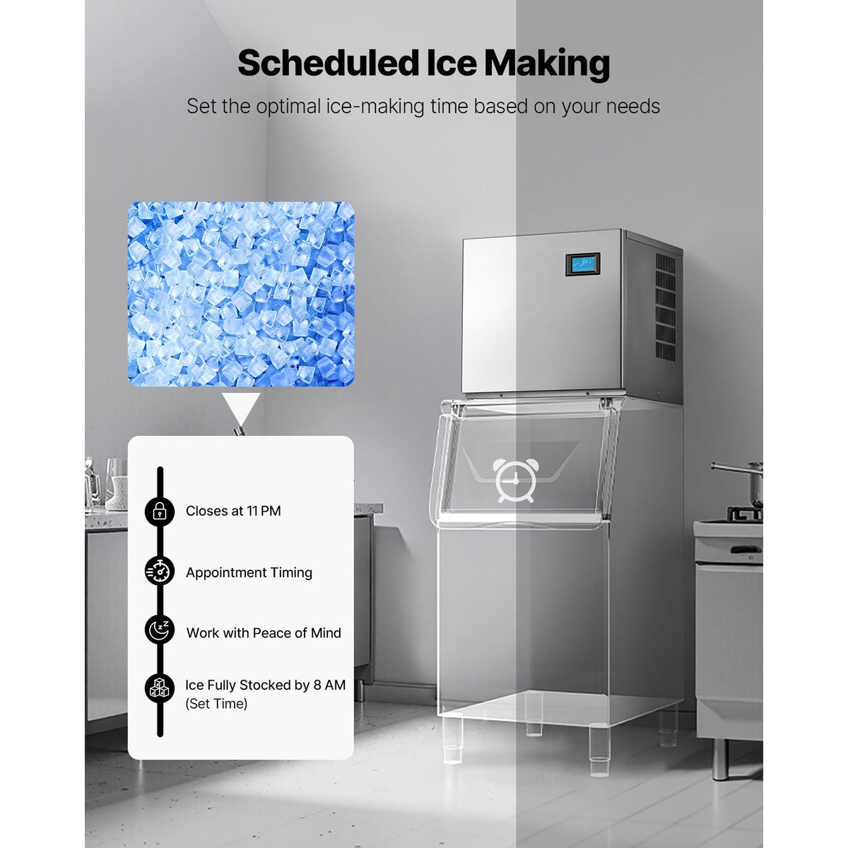 Commercial Ice Maker Machine - Head, 360 Lbs/Day Stainless Steel Ice Machine with Self-Cleaning, 156 PCS Ice Tray, Adjustable Thickness, Ideal for Restaurant Bar Cafe Hotel - Head Only