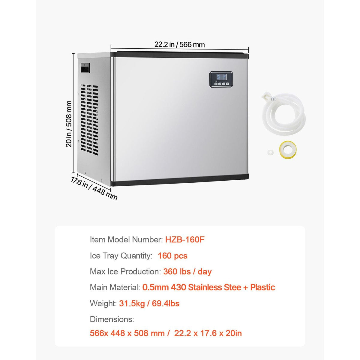Commercial Ice Maker Machine - Head, 360 Lbs/Day Stainless Steel Ice Machine with Self-Cleaning, Scheduled Ice-Making, Adjustable Thickness, Ideal for Restaurant Bar Cafe Hotel - Head Only