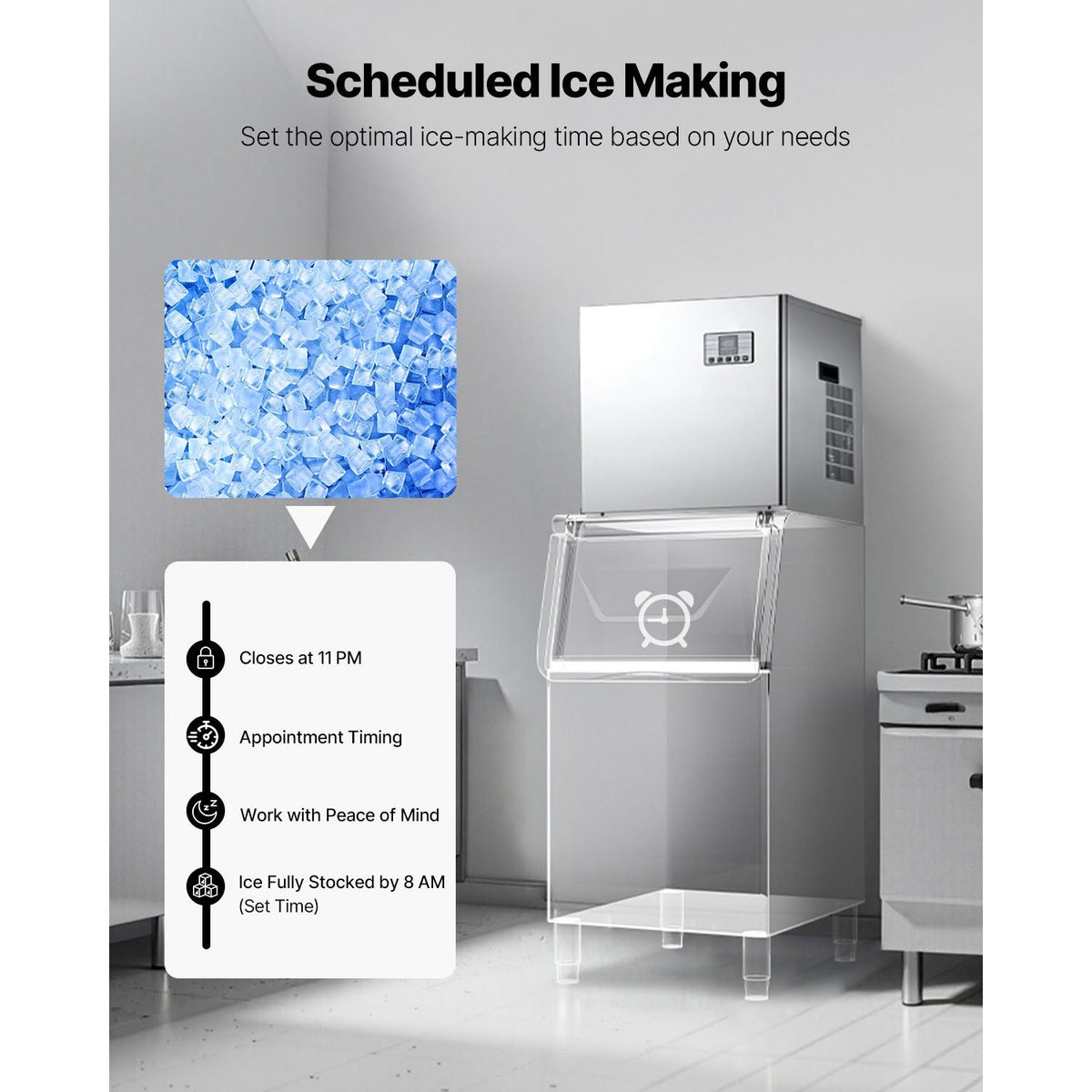 Commercial Ice Maker Machine - Head, 400 Lbs/Day Stainless Steel Ice Machine with Scheduled Ice-Making, Self-Cleaning, Adjustable Thickness, Ideal for Restaurant Bar Cafe Hotel - Head Only