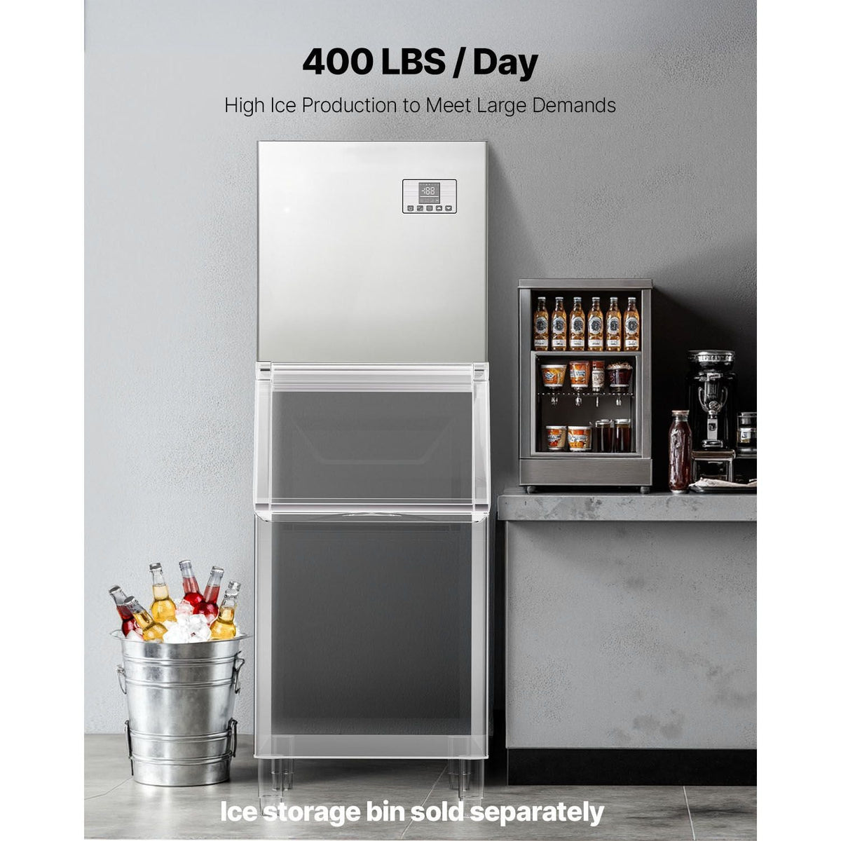 Commercial Ice Maker Machine - Head, 400 Lbs/Day Stainless Steel Ice Machine with Scheduled Ice-Making, Self-Cleaning, Adjustable Thickness, Ideal for Restaurant Bar Cafe Hotel - Head Only