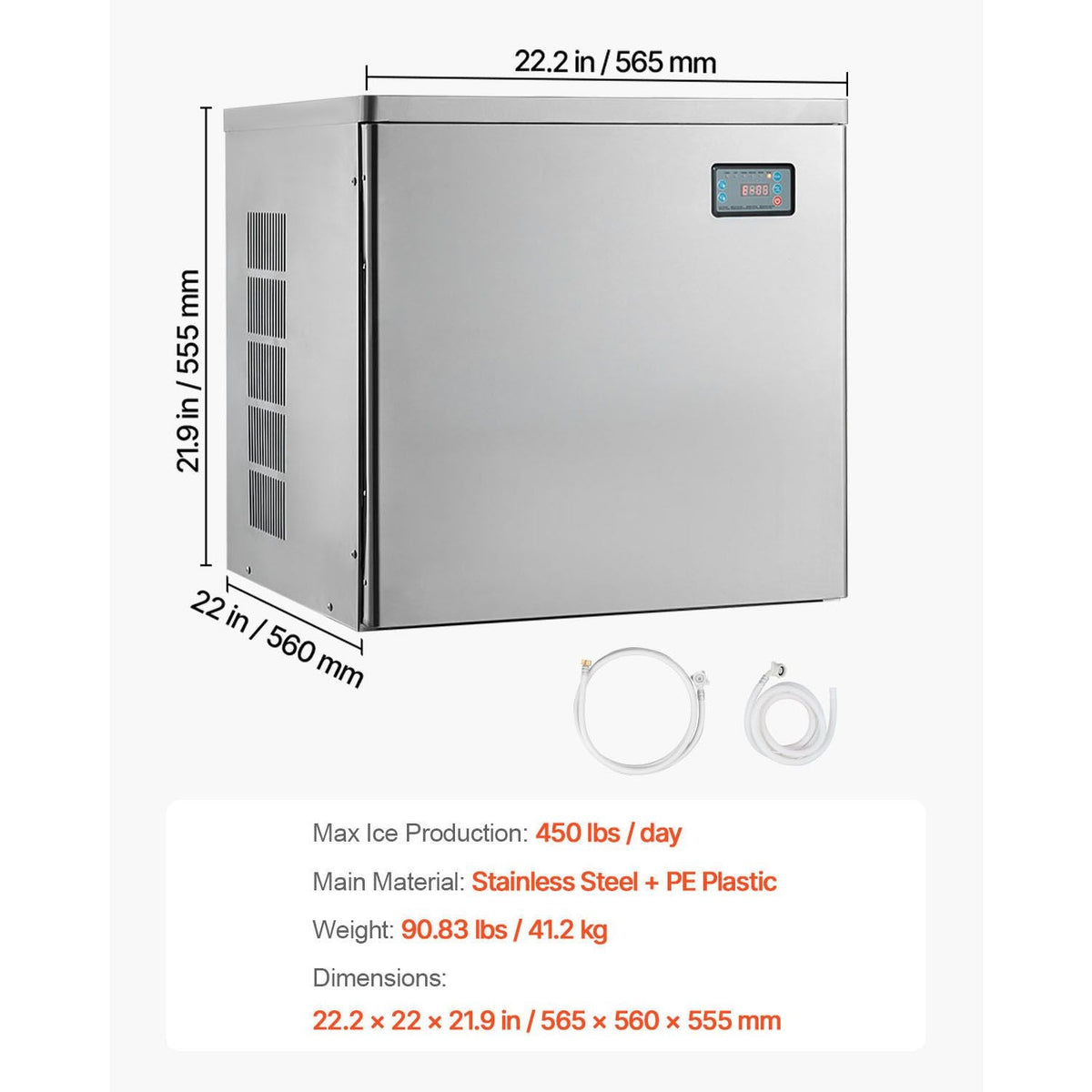 Commercial Ice Maker Machine - Head, 450 Lbs/Day Stainless Steel Ice Machine with Scheduled Ice-Making, Self-Cleaning, Adjustable Thickness, Ideal for Restaurant Bar Cafe Hotel - Head Only