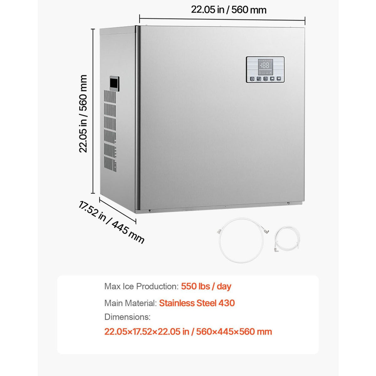 Commercial Ice Maker Machine - Head, 550 Lbs/Day Stainless Steel Ice Machine with Scheduled Ice-Making, Self-Cleaning, Adjustable Thickness, Ideal for Restaurant Bar Cafe Hotel - Head Only