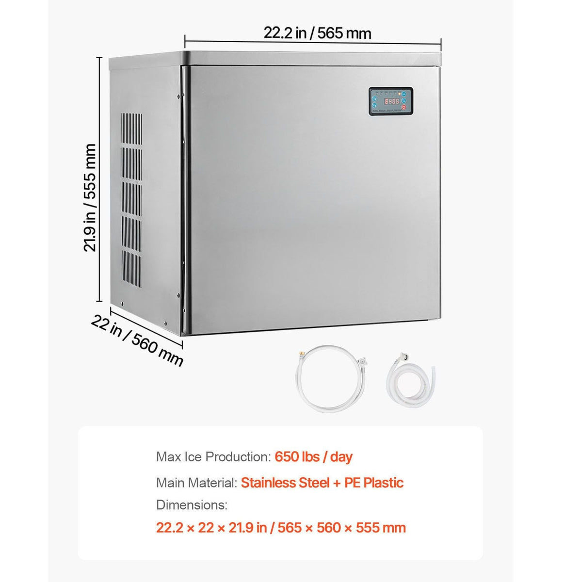 Commercial Ice Maker Machine - Head, 650 Lbs/Day Stainless Steel Ice Machine with Scheduled Ice-Making, Self-Cleaning, Adjustable Thickness, Ideal for Restaurant Bar Cafe Hotel - Head Only