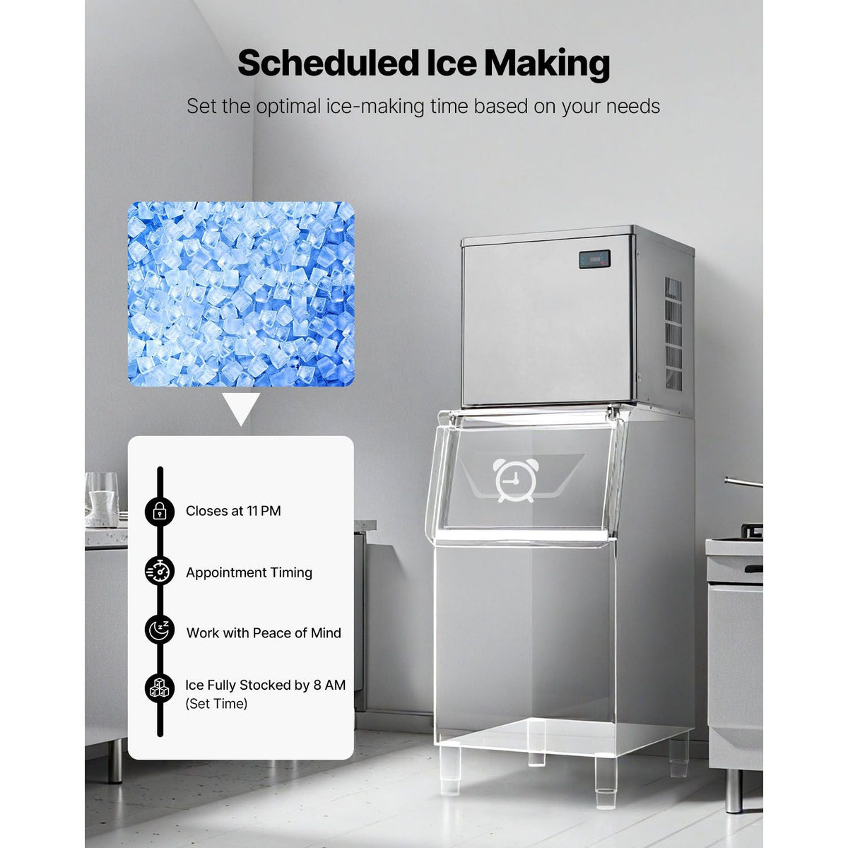 Commercial Ice Maker Machine - Head, 650 Lbs/Day Stainless Steel Ice Machine with Scheduled Ice-Making, Self-Cleaning, Adjustable Thickness, Ideal for Restaurant Bar Cafe Hotel - Head Only