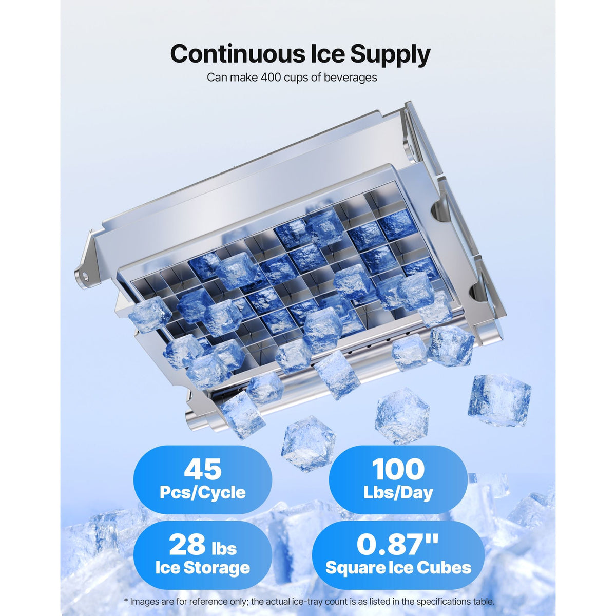 Commercial Ice Maker Machine, 100 lbs/24h with 28Lbs Storage, 45 Cubes per Cycle, Stainless Steel Freestanding & Under Counter Ice Maker with LED Display & Self-Cleaning, for Home Bar Restaurant