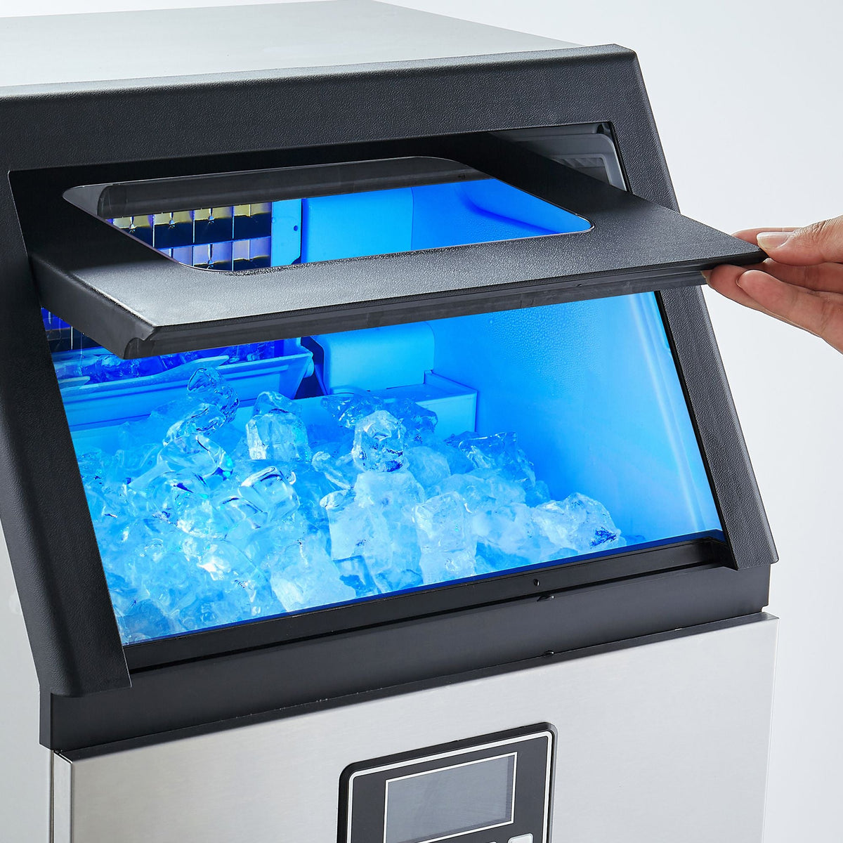 Commercial Ice Maker Machine, 100 lbs/24h with 28Lbs Storage, 45 Cubes per Cycle, Stainless Steel Freestanding & Under Counter Ice Maker with LED Display & Self-Cleaning, for Home Bar Restaurant