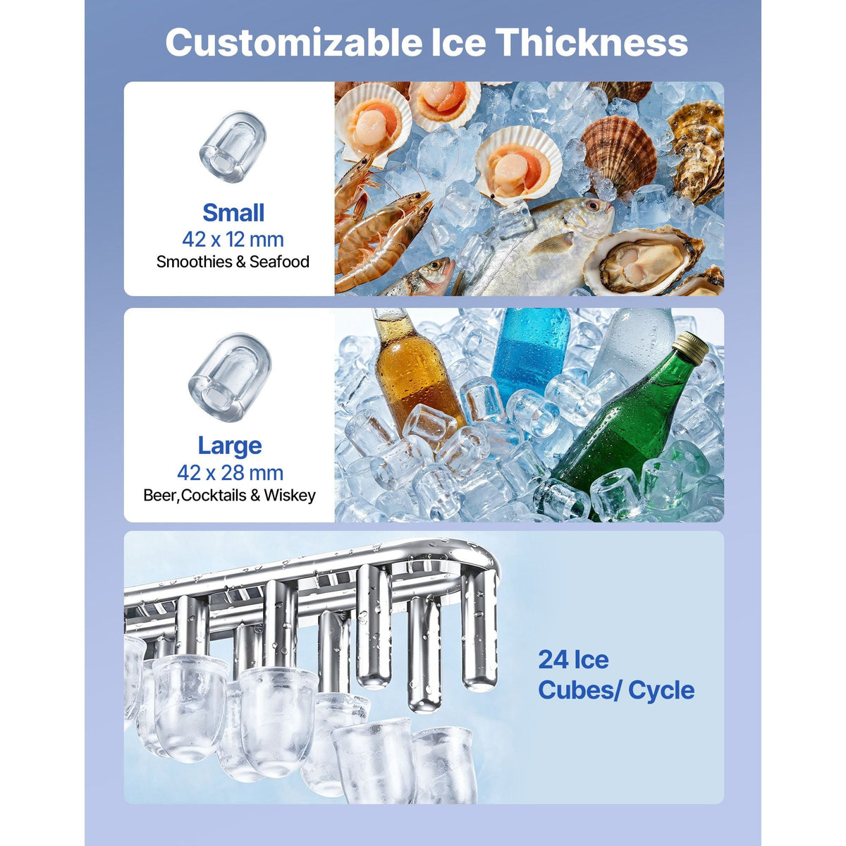 Commercial Ice Maker Machine, 100 lbs/24h with 30-35 lbs Storage, Built-in/Freestanding/Under Counter, Stainless Steel Ice Maker with LED Display & Self-Cleaning, for Home Bar Restaurant