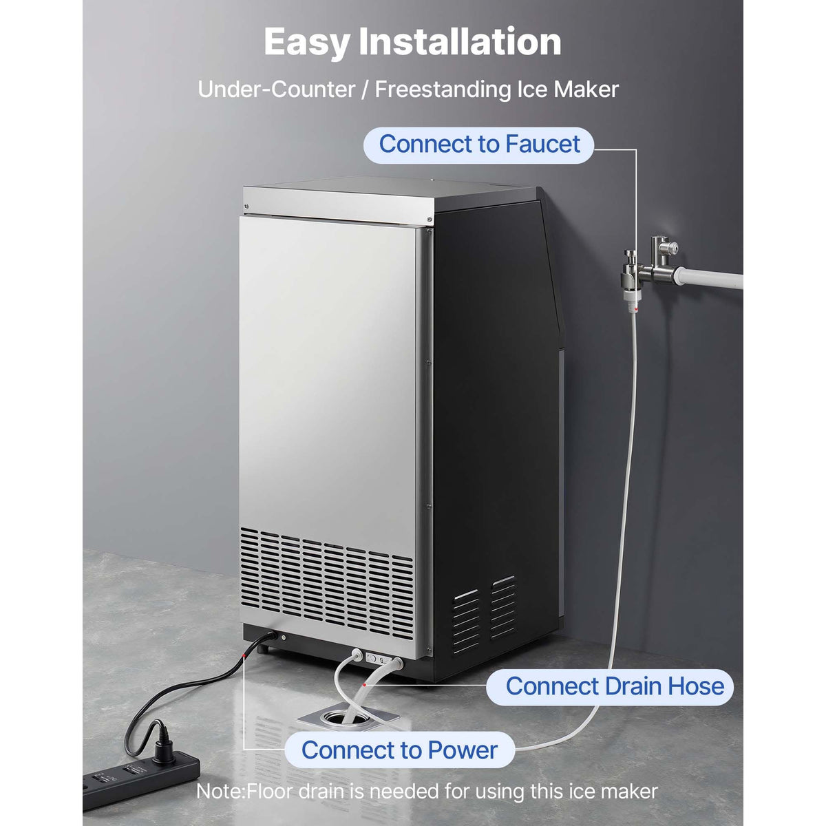 Commercial Ice Maker Machine, 100 lbs/24h with 30 lbs Storage Capacity, Built-in/Freestanding/Under Counter, Stainless Steel Ice Maker with LED Display & Self-Cleaning, for Home Bar Restaurant