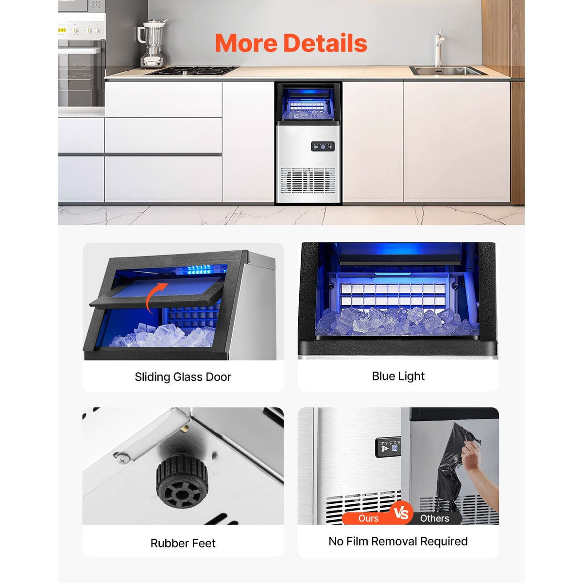 Commercial Ice Maker Machine, 100lbs/24H Ice Maker Machine with 16lbs Storage Capacity, 36 Ice Cubes in 15 Minutes, LED Digital Display Freestanding Self-Cleaning for Bar Office Restaurant