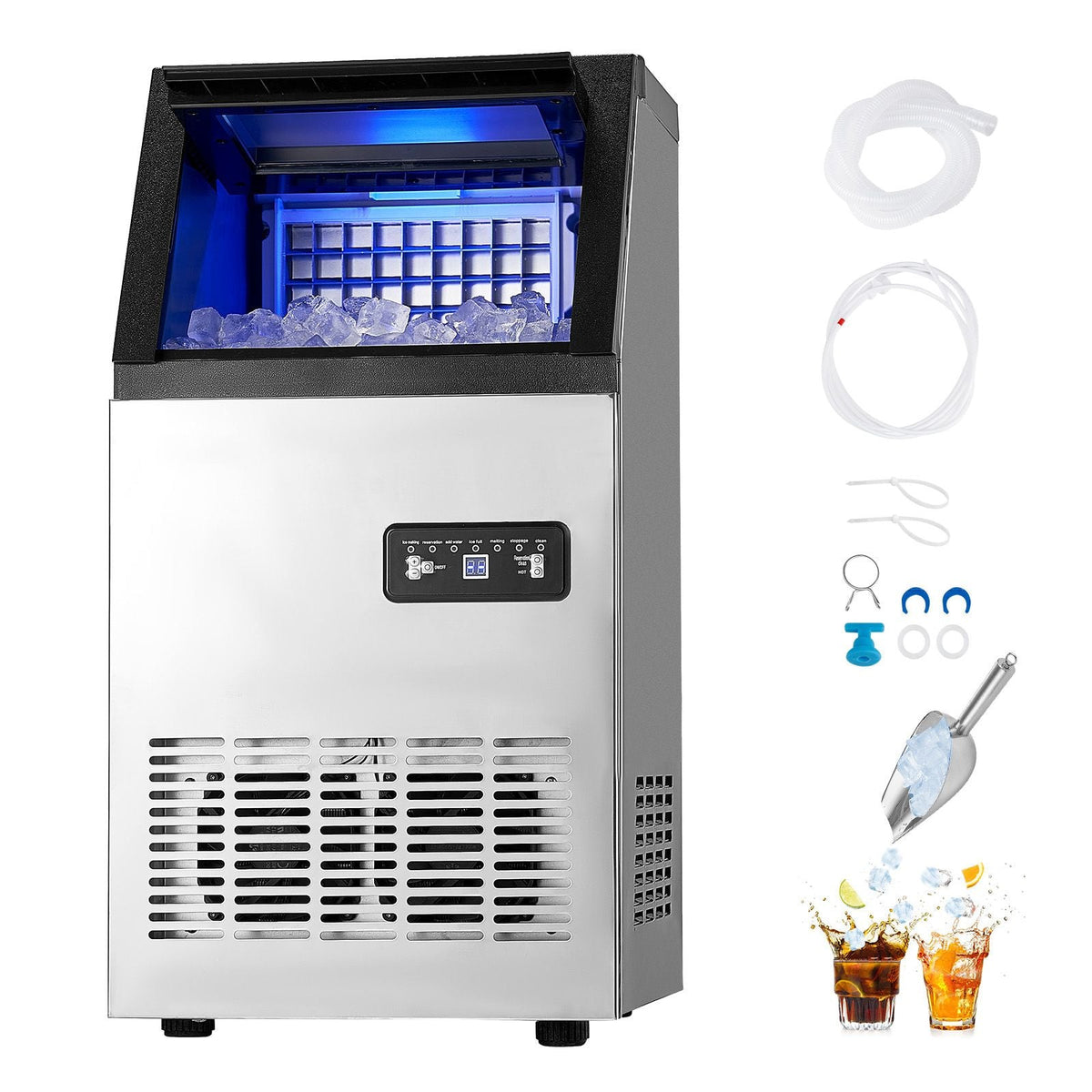 Commercial Ice Maker Machine, 100lbs/24H Ice Maker Machine with 16lbs Storage Capacity, 36 Ice Cubes in 15 Minutes, LED Digital Display Freestanding Self-Cleaning for Bar Office Restaurant