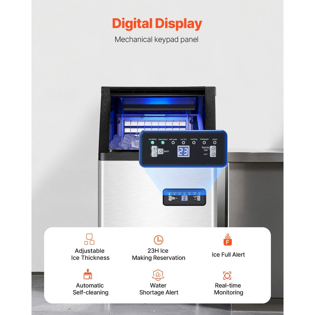 Commercial Ice Maker Machine, 100lbs/24H Ice Maker Machine with 16lbs Storage Capacity, 36 Ice Cubes in 15 Minutes, LED Digital Display Freestanding Self-Cleaning for Bar Office Restaurant