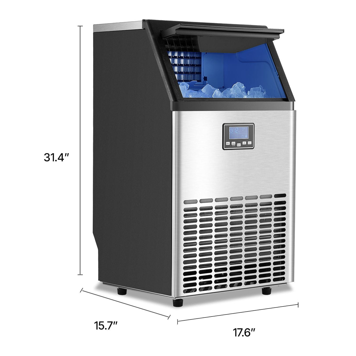 Commercial Ice Maker Machine, 100lbs/24H Ice Maker Machine with 33lbs Storage Capacity, 45 Ice Cubes in 15 Minutes, LED Digital Display Freestanding Self-Cleaning for Bar Office Restaurant