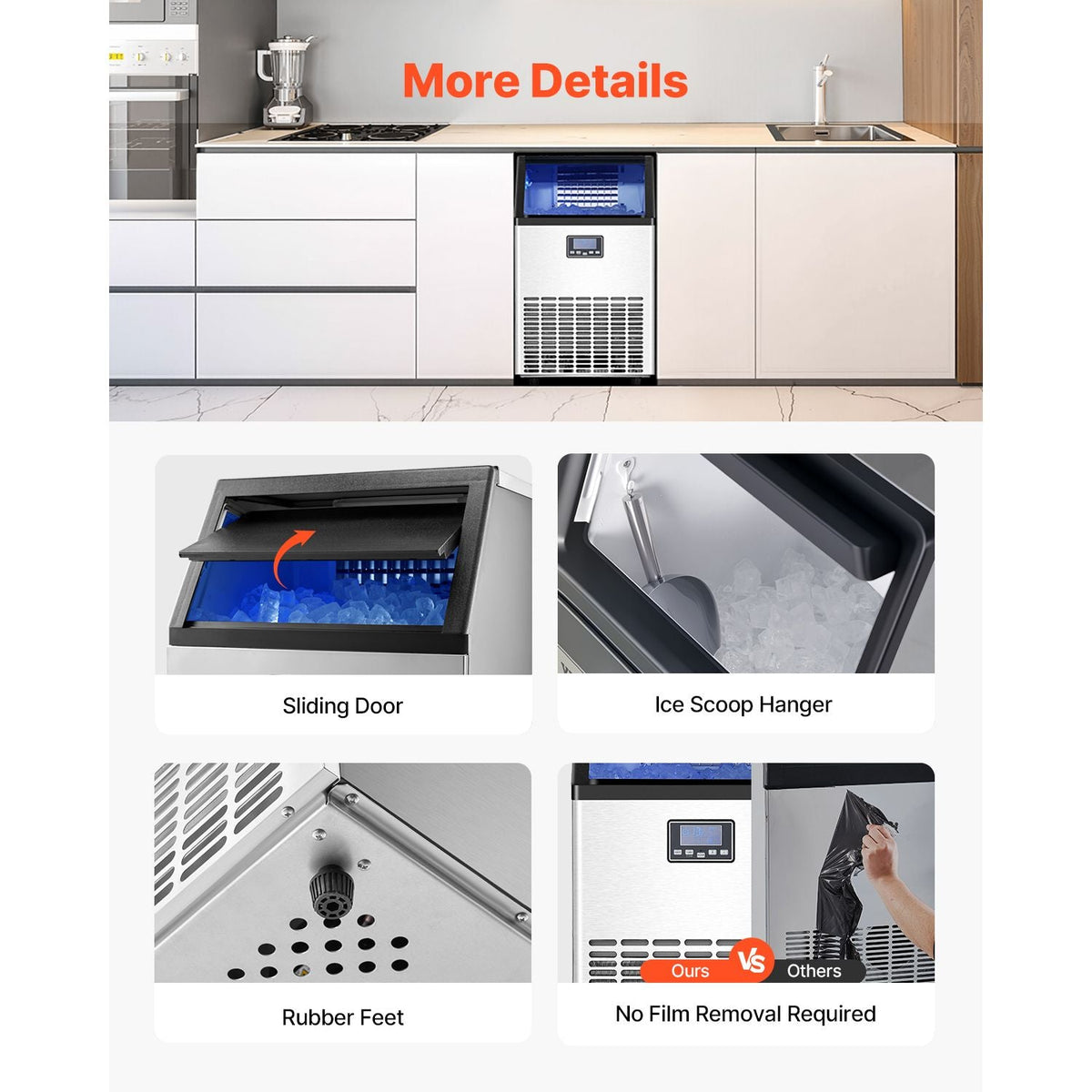 Commercial Ice Maker Machine, 100lbs/24H Ice Maker Machine with 33lbs Storage Capacity, 45 Ice Cubes in 15 Minutes, LED Digital Display Freestanding Self-Cleaning for Bar Office Restaurant