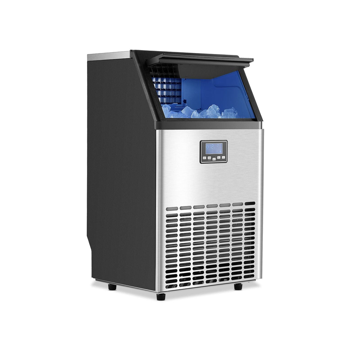 Commercial Ice Maker Machine, 100lbs/24H Ice Maker Machine with 33lbs Storage Capacity, 45 Ice Cubes in 15 Minutes, LED Digital Display Freestanding Self-Cleaning for Bar Office Restaurant