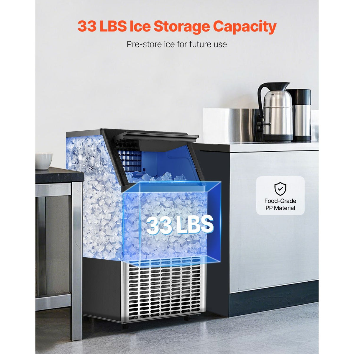 Commercial Ice Maker Machine, 100lbs/24H Ice Maker Machine with 33lbs Storage Capacity, 45 Ice Cubes in 15 Minutes, LED Digital Display Freestanding Self-Cleaning for Bar Office Restaurant