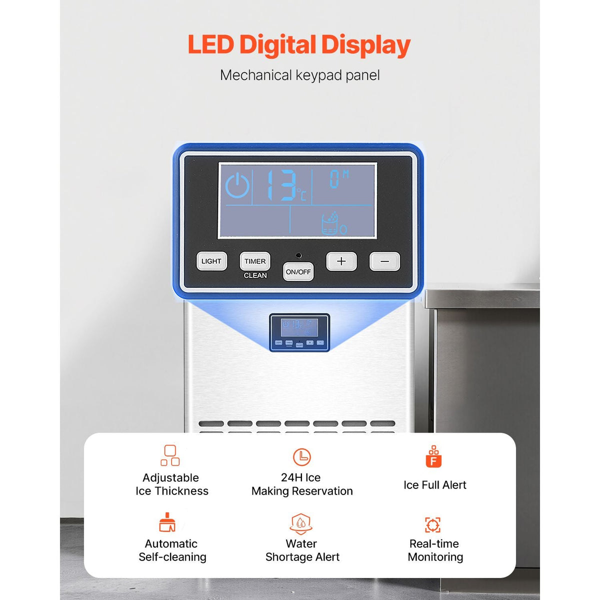 Commercial Ice Maker Machine, 100lbs/24H Ice Maker Machine with 33lbs Storage Capacity, 45 Ice Cubes in 15 Minutes, LED Digital Display Freestanding Self-Cleaning for Bar Office Restaurant