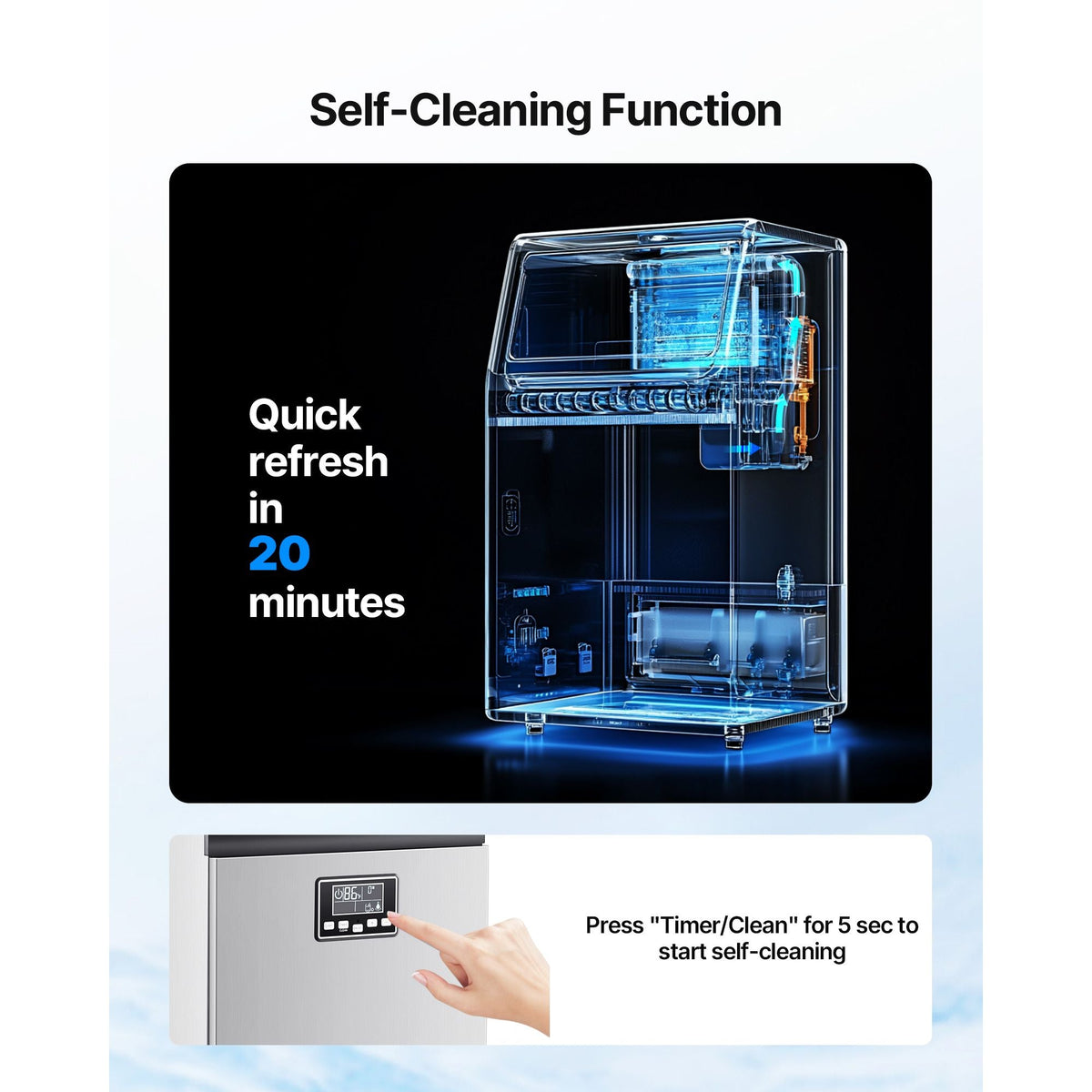 Commercial Ice Maker Machine, 120 lbs/24h with 28Lbs Storage, 45 Cubes per Cycle, Stainless Steel Freestanding & Under Counter Ice Maker with LED Display & Self-Cleaning, for Home Bar Restaurant