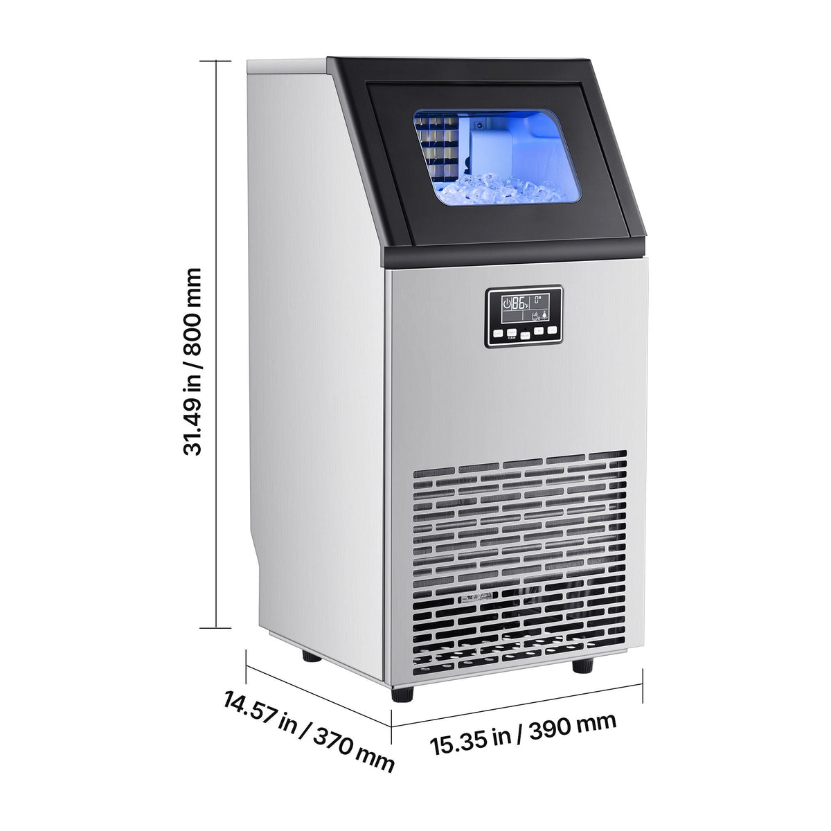 Commercial Ice Maker Machine, 120 lbs/24h with 28Lbs Storage, 45 Cubes per Cycle, Stainless Steel Freestanding & Under Counter Ice Maker with LED Display & Self-Cleaning, for Home Bar Restaurant