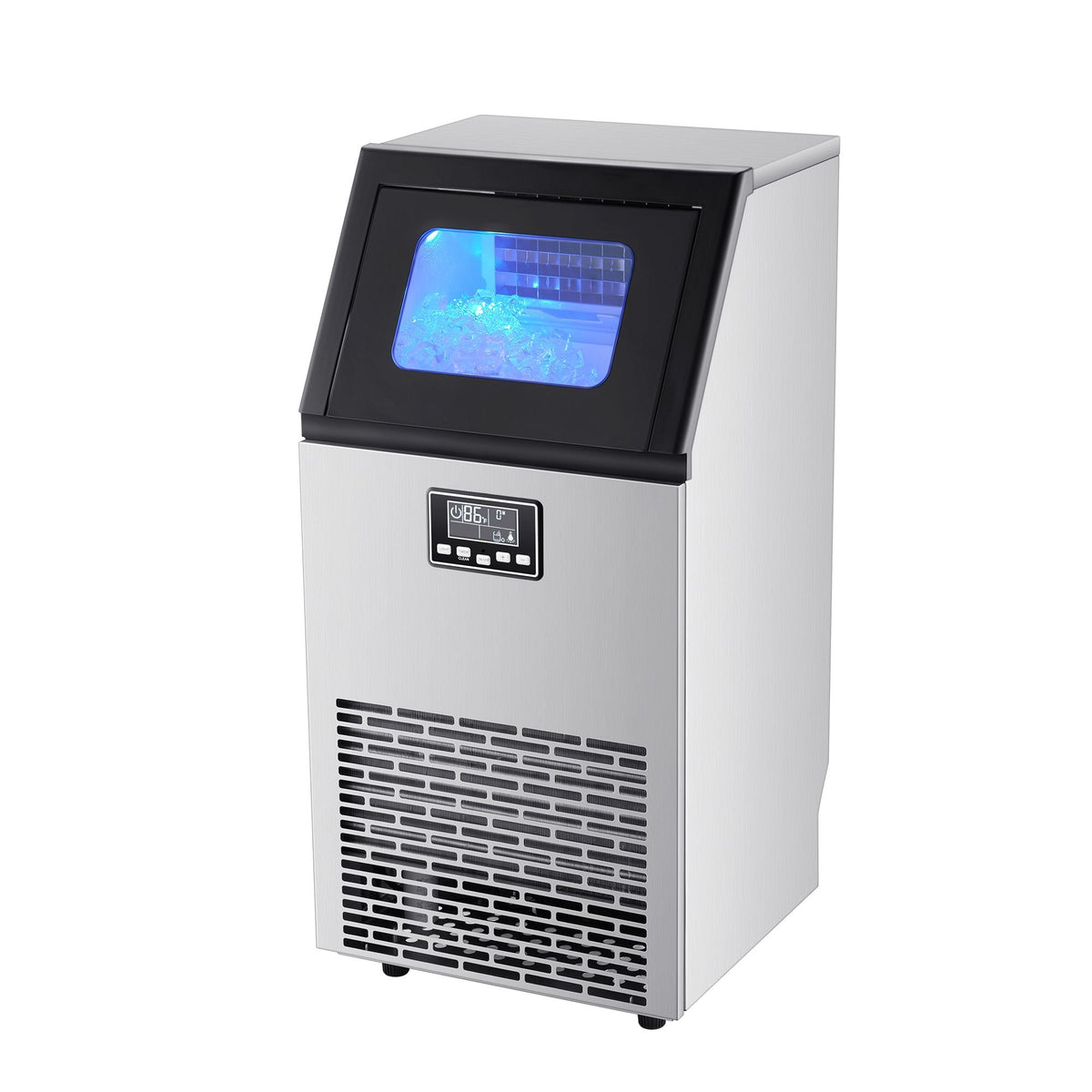 Commercial Ice Maker Machine, 120 lbs/24h with 28Lbs Storage, 45 Cubes per Cycle, Stainless Steel Freestanding & Under Counter Ice Maker with LED Display & Self-Cleaning, for Home Bar Restaurant